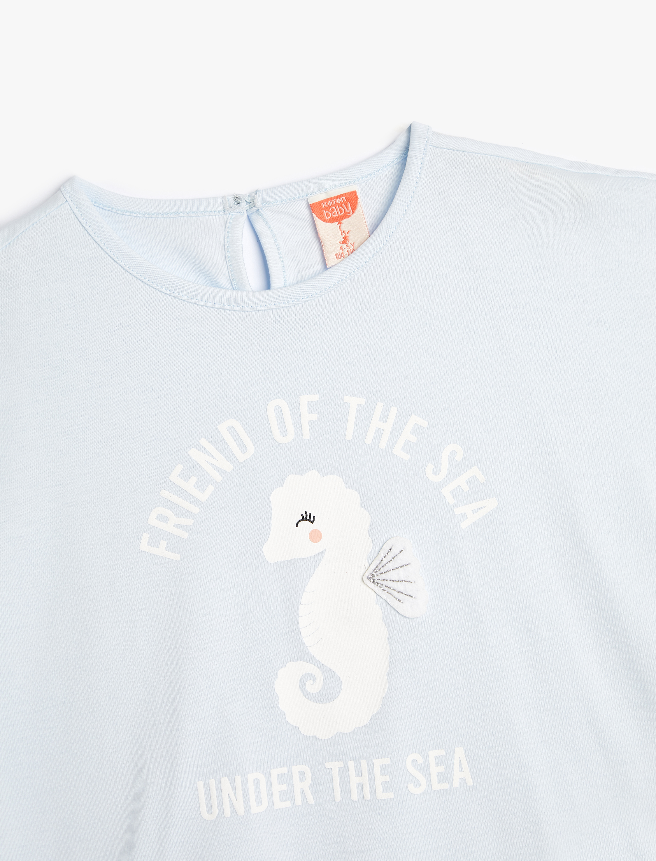  Kız Bebek Tişört Kısa Kollu Bisiklet Yaka Deniz Atı Baskılı Pamuklu