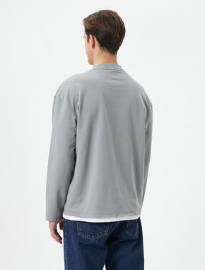 Oversize Sweat Uzakdoğu Baskılı Bisiklet Yaka Kumaş Detaylı_3