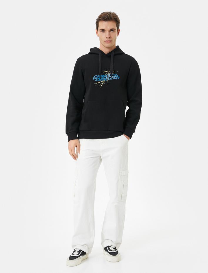  Arkası Baskılı Hoodie Kuru Kafa Temalı Kanguru Cep Detaylı Şardonlu