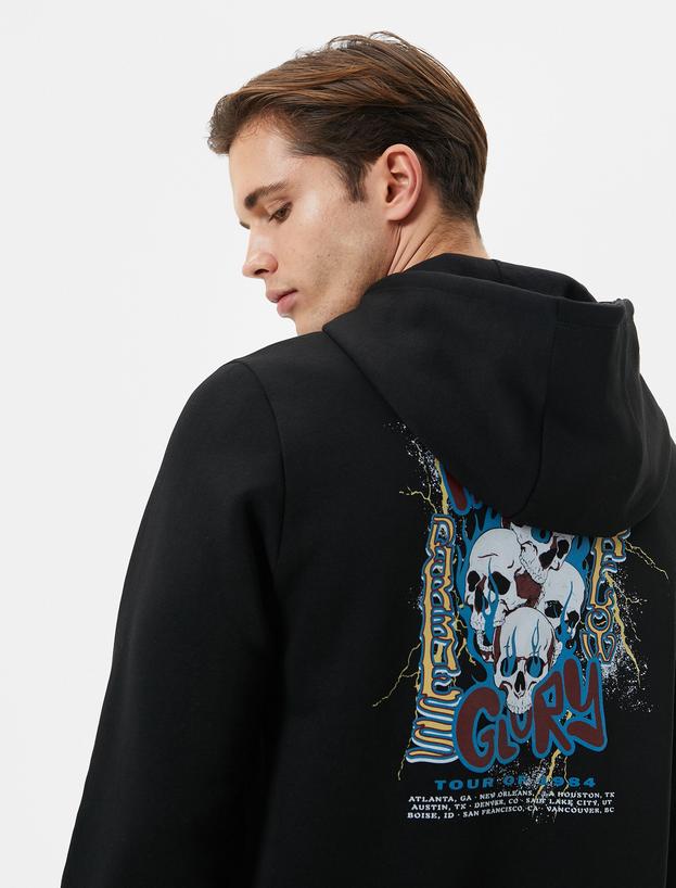 Arkası Baskılı Hoodie Kuru Kafa Temalı Kanguru Cep Detaylı_0