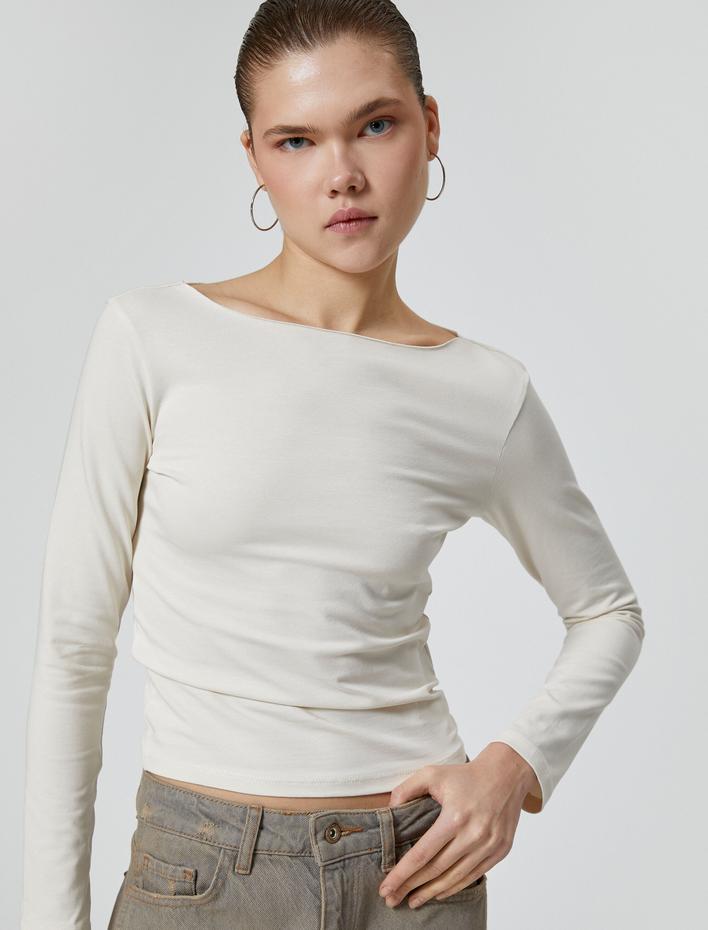  Uzun Kollu Basic Tişört Yuvarlak Yaka Slim Fit Pamuklu