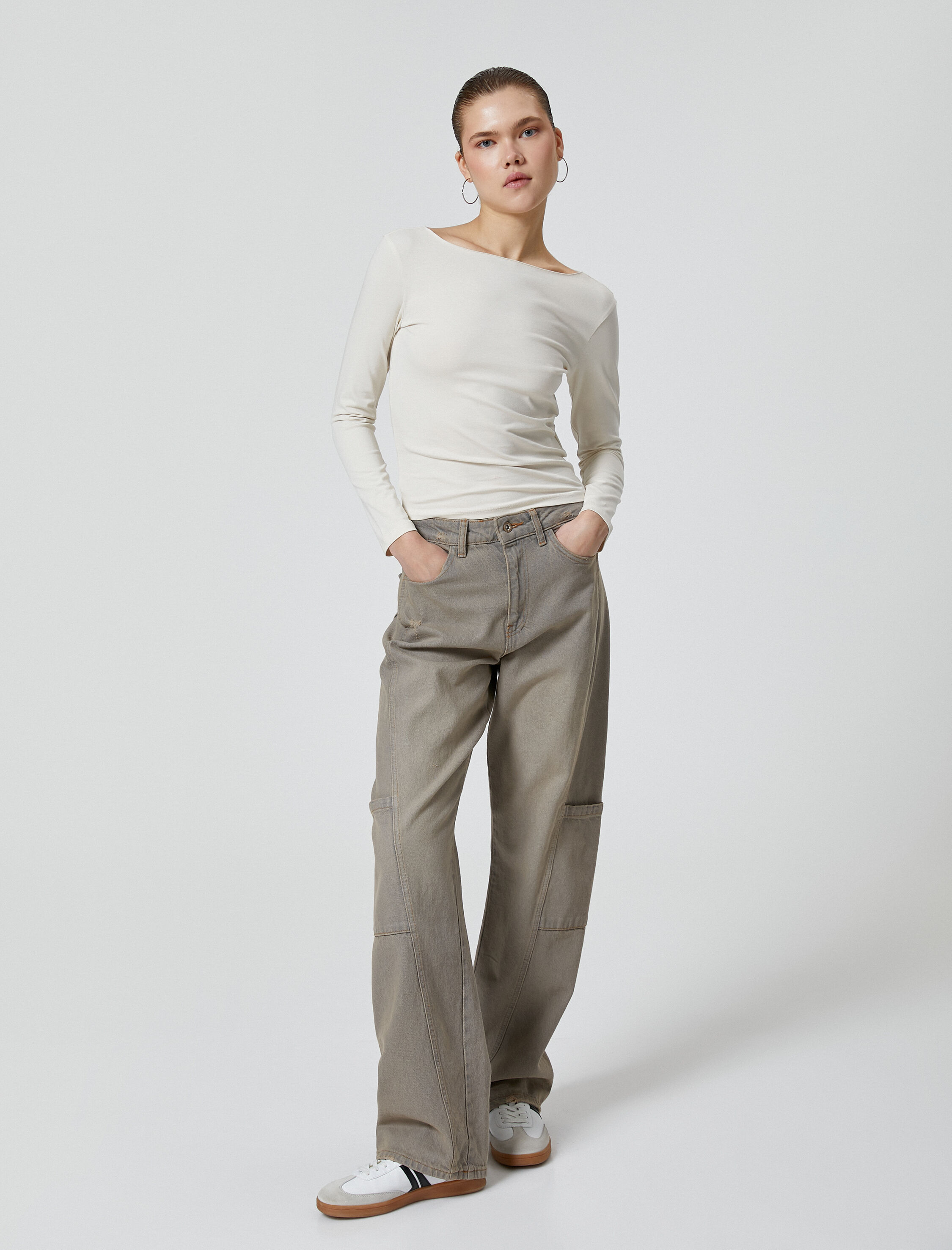   Uzun Kollu Basic Tişört Yuvarlak Yaka Slim Fit Pamuklu