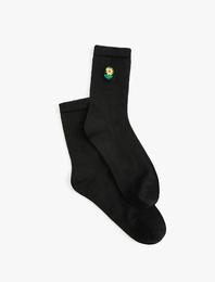 Çiçek İşlemeli Soket Çorap