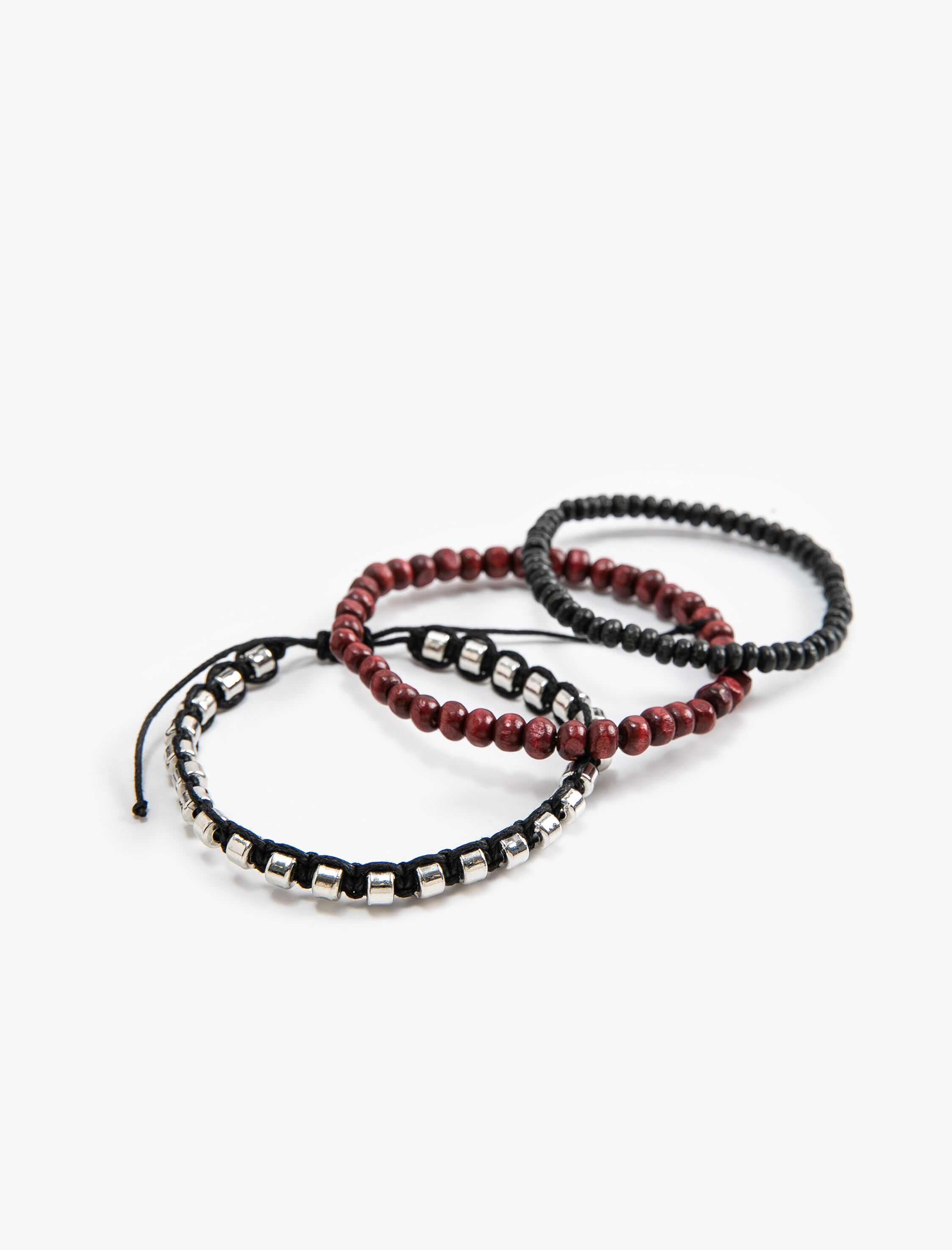  Erkek Bileklik Seti 3'lü Metal Boncuklu Çok Renkli