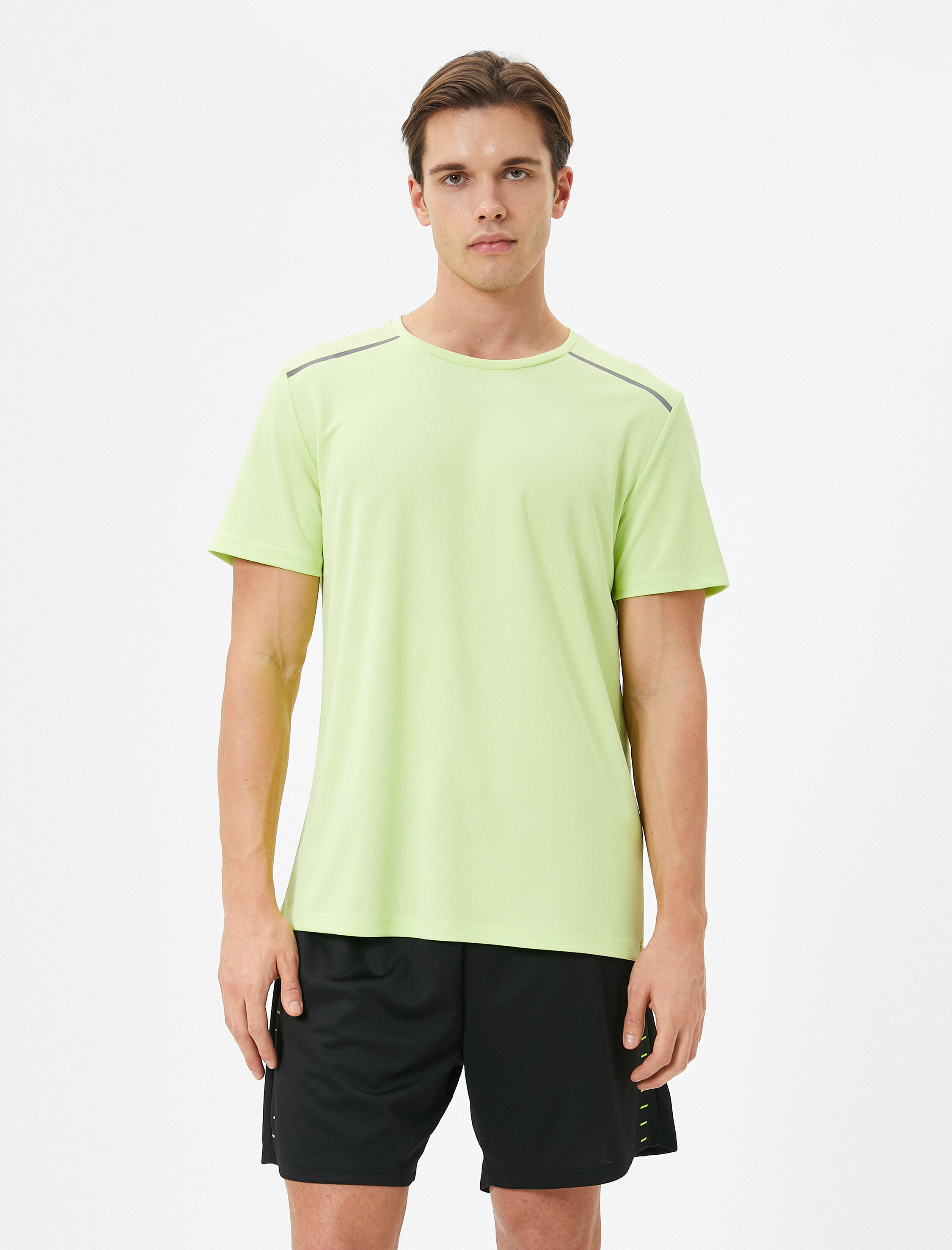   Spor Tişört Şerit Baskılı Bisiklet Yaka Kısa Kollu