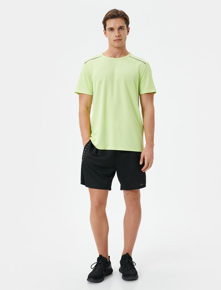  Spor Tişört Şerit Baskılı Bisiklet Yaka Kısa Kollu