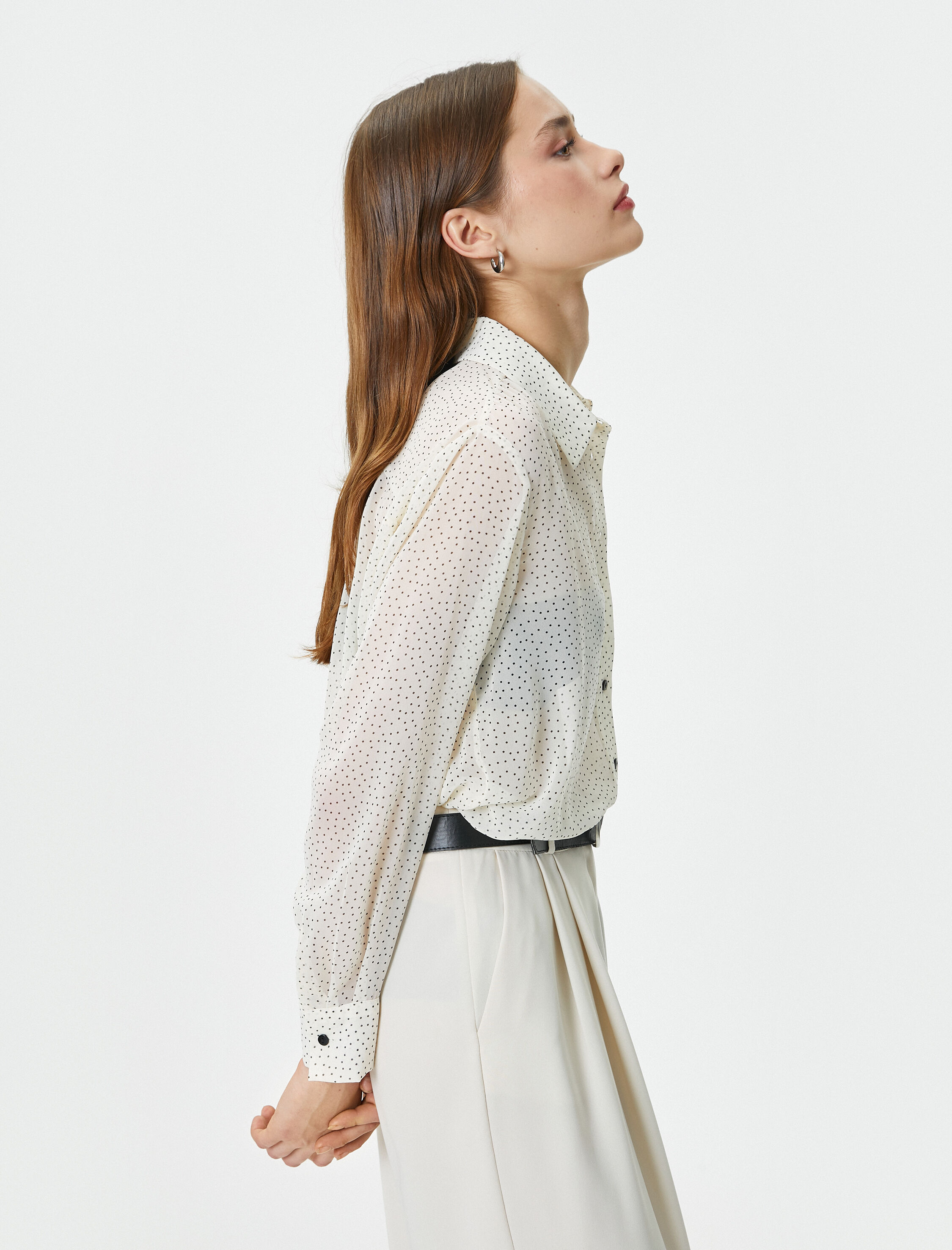   Puantiyeli Transparan Gömlek Uzun Kollu Düğmeli