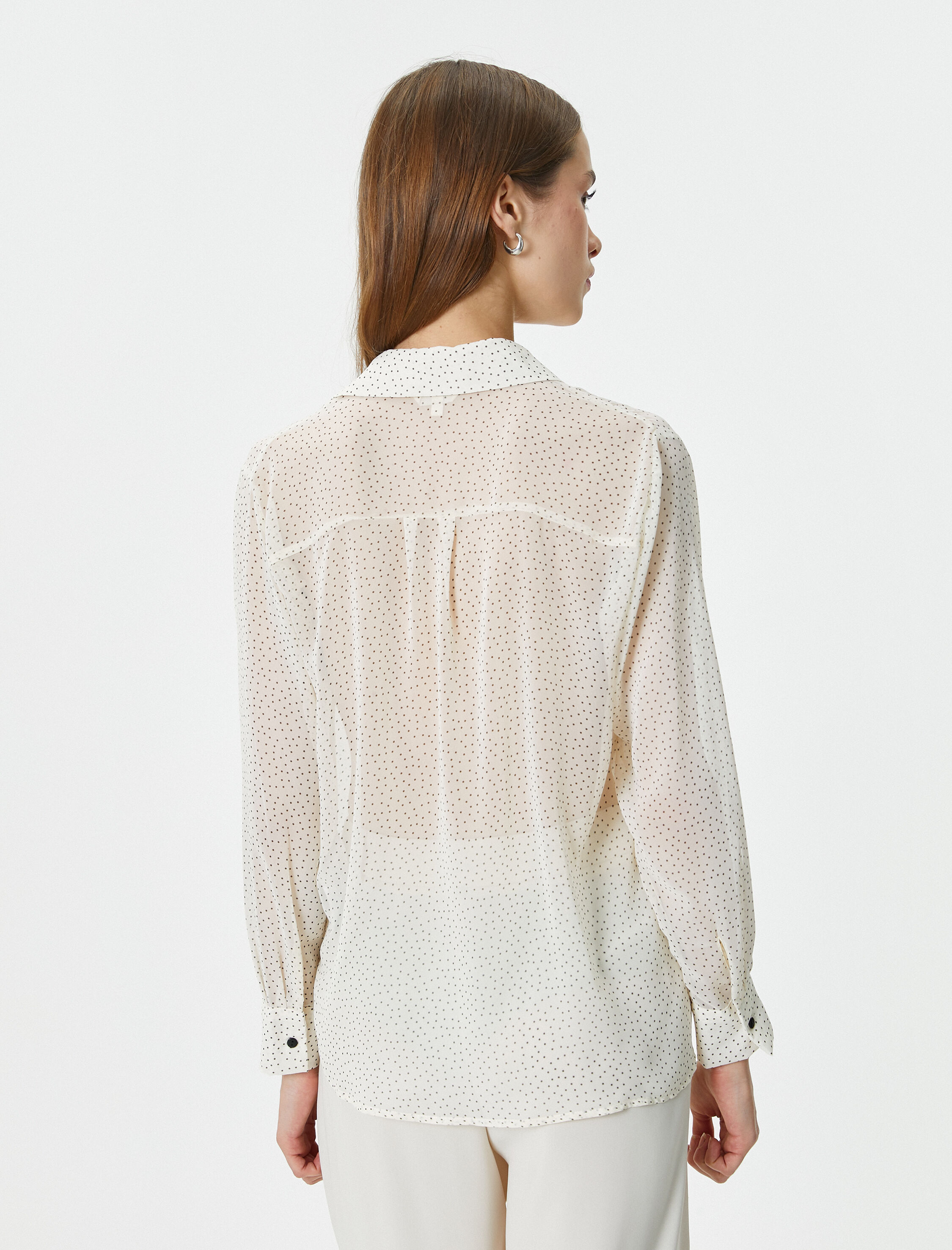   Puantiyeli Transparan Gömlek Uzun Kollu Düğmeli