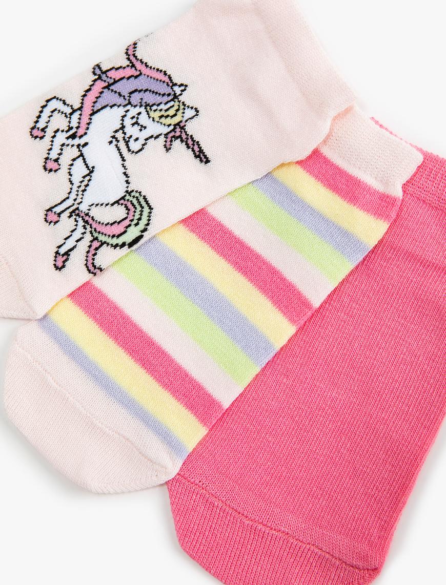  Kız Çocuk 3'lü Çok Renkli Desenli Çorap Seti
