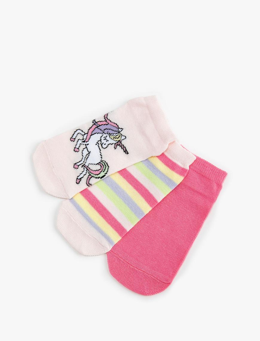  Kız Çocuk 3'lü Çok Renkli Desenli Çorap Seti