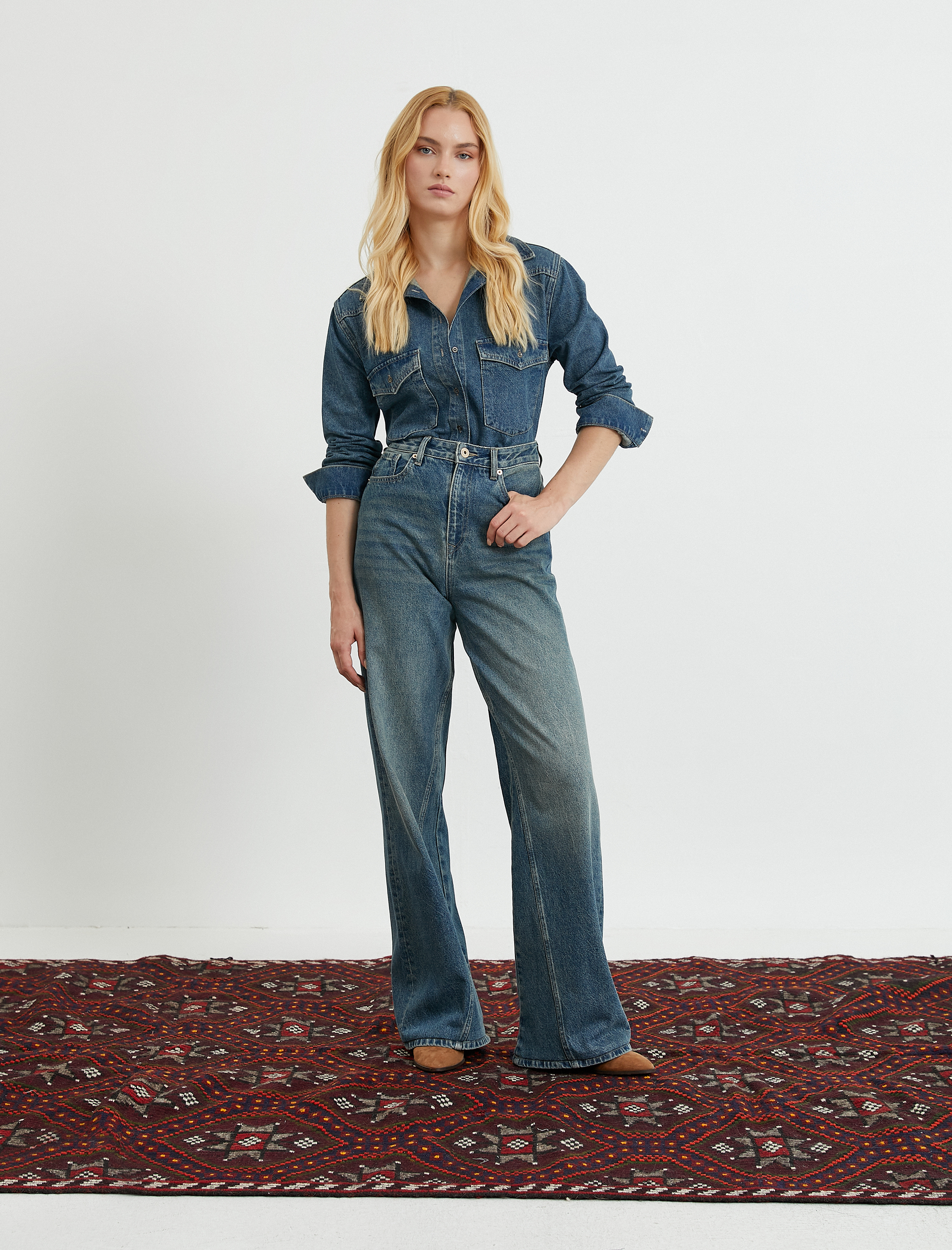   Kot Gömlek Uzun Kollu Cep Detaylı Düğmeli