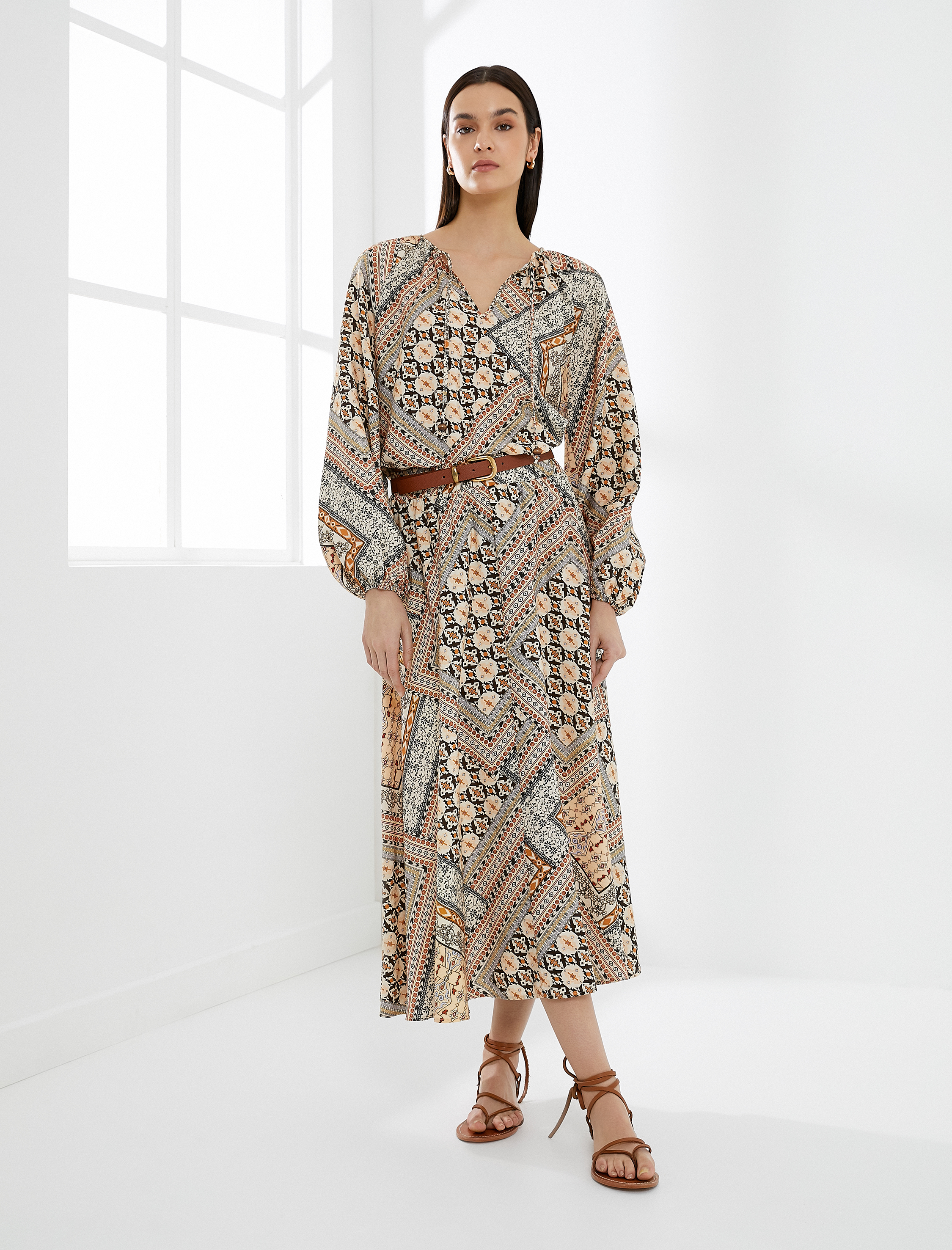   Kloş Midi Etek Etnik Beli Bağcıklı Viskon