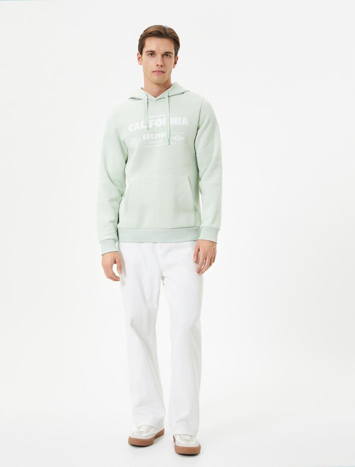  Kapşonlu Sweatshirt Kolej Baskılı Kanguru Cep Detaylı Şardonlu