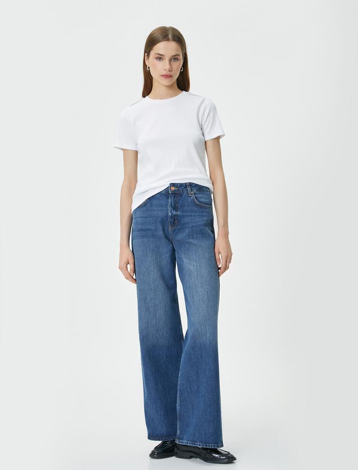  Fitilli Tişört Slim Fit Bisiklet Yaka Apolet Detaylı