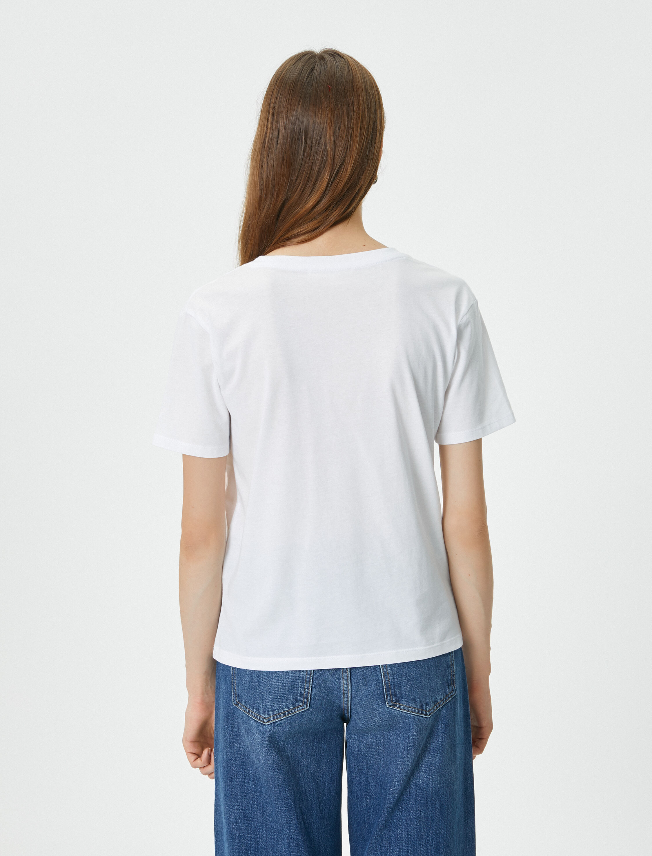   Basic Tişört V Yaka Kısa Kollu Pamuklu