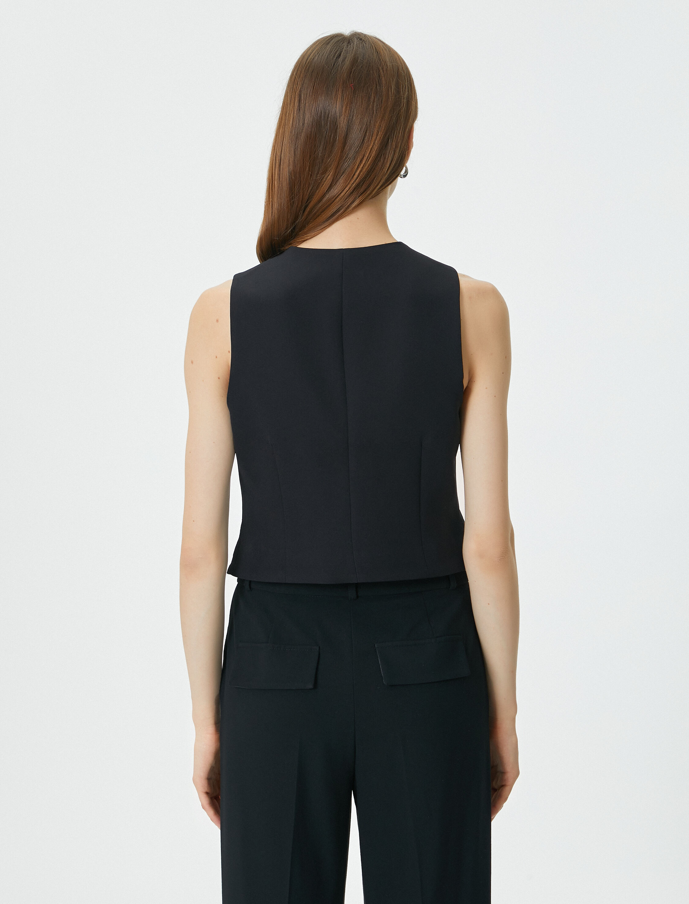   Yelek V Yaka Fileto Çift Cepli Kruvaze Yaka Düğmeli