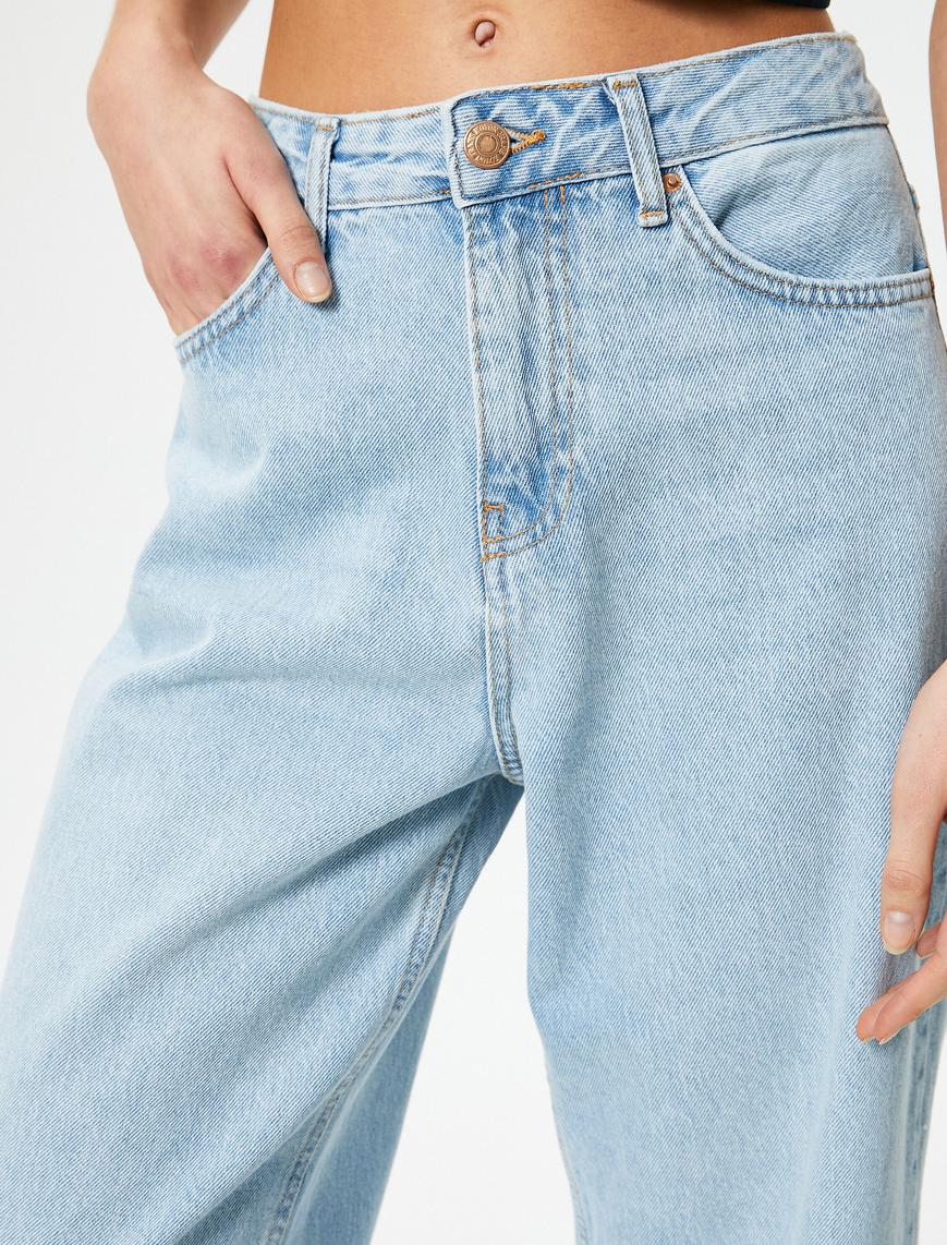   Geniş Kısa Paça Kot Pantolon Standart Bel Pamuklu Cepli - Bianca Crop Jean