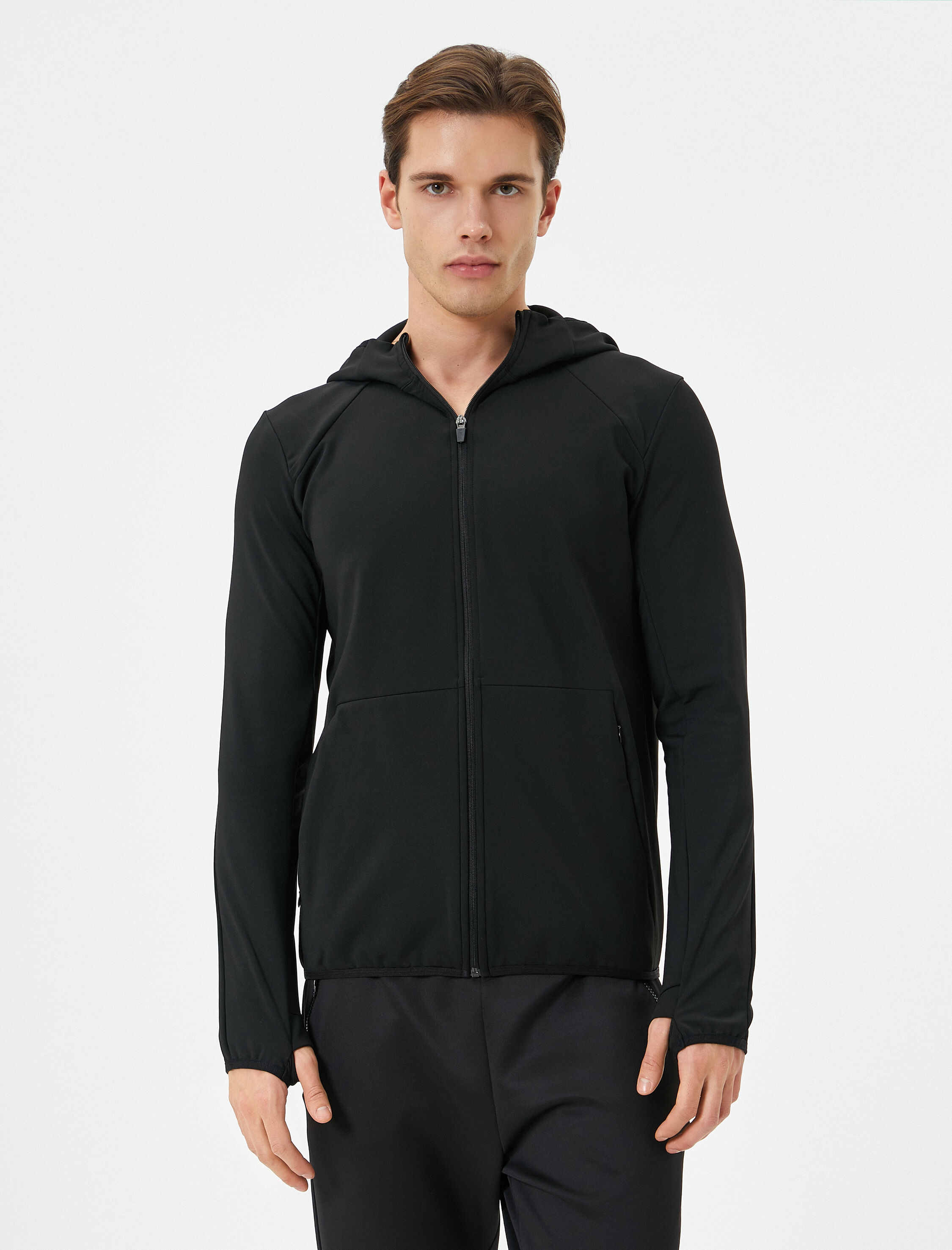   Spor Sweat Kapşonlu Fermuarlı İçi Şardonlu Cep Detaylı