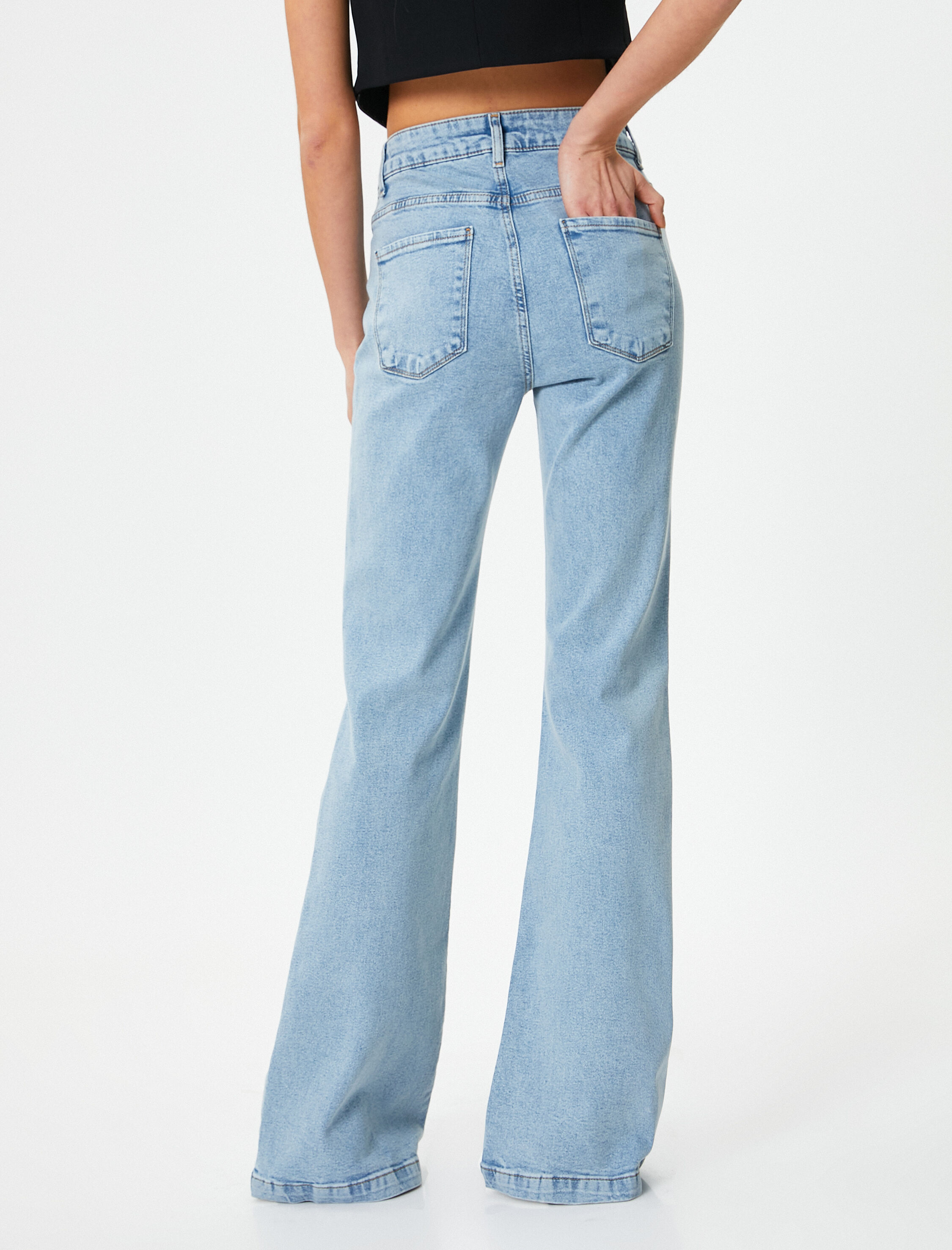 İspanyol Paça Kot Pantolon Slim Fit Yüksek Bel Esnek Pamuklu Cepli - Flare Jeans