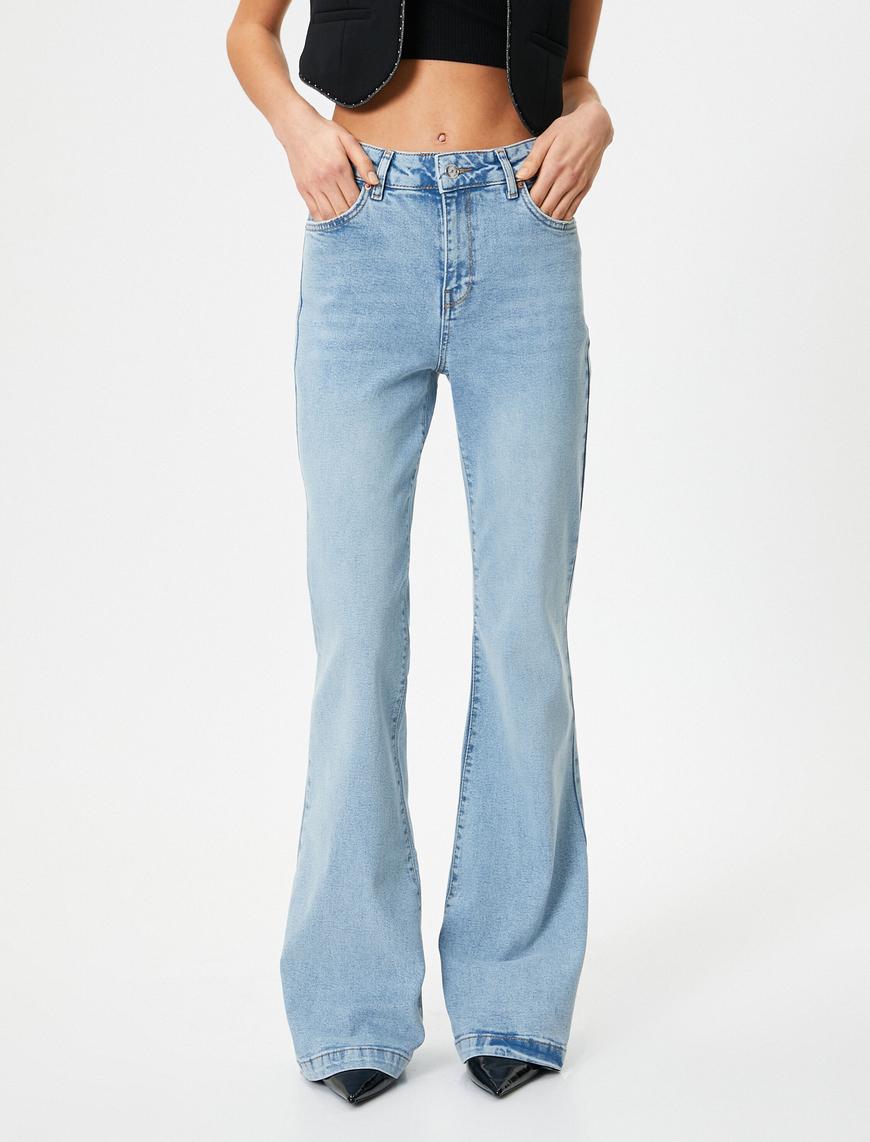   İspanyol Paça Kot Pantolon Slim Fit Yüksek Bel Esnek Pamuklu Cepli - Victoria Jeans