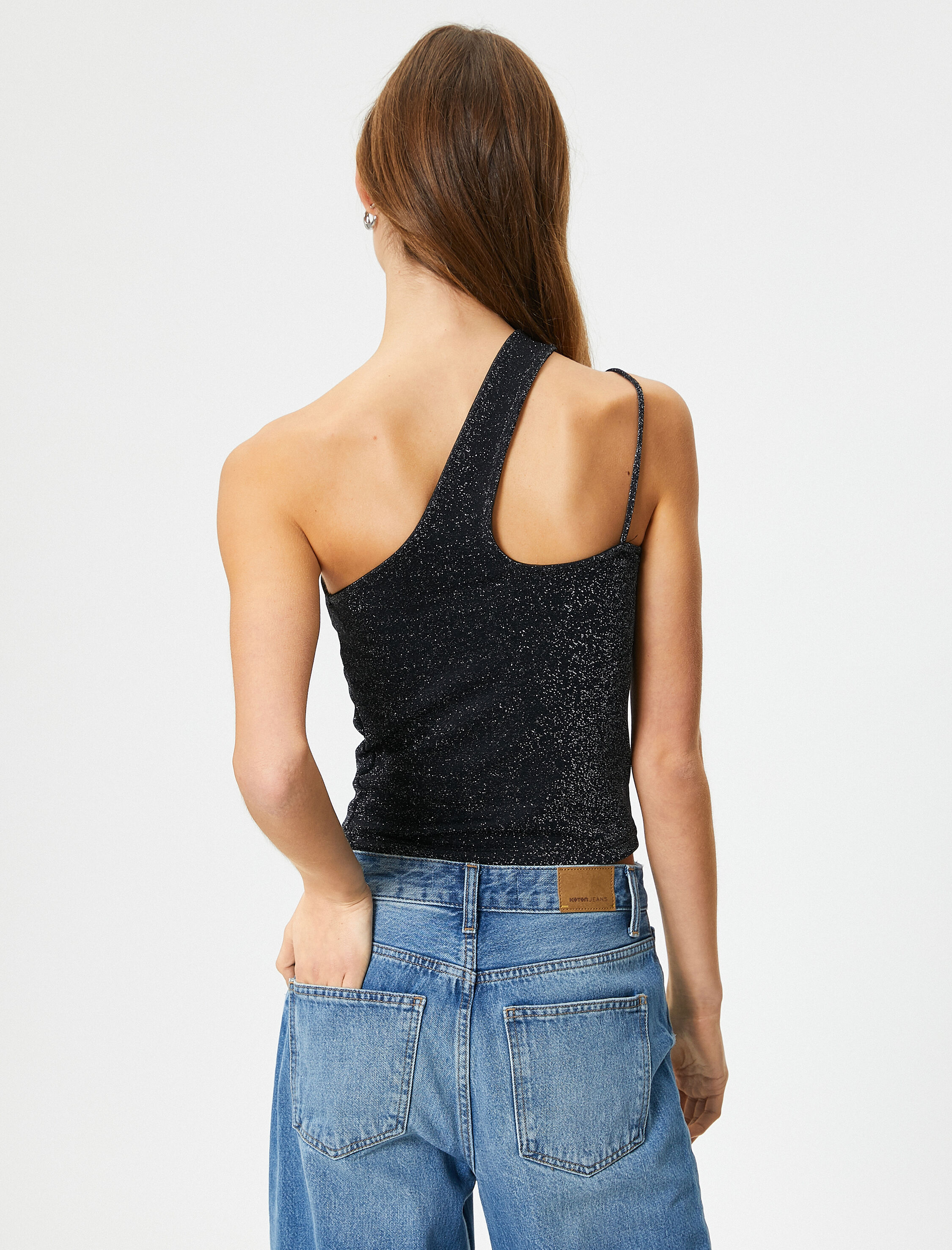   Metalik Tek Omuz Üst Askılı Slim Fit Pencere Detaylı