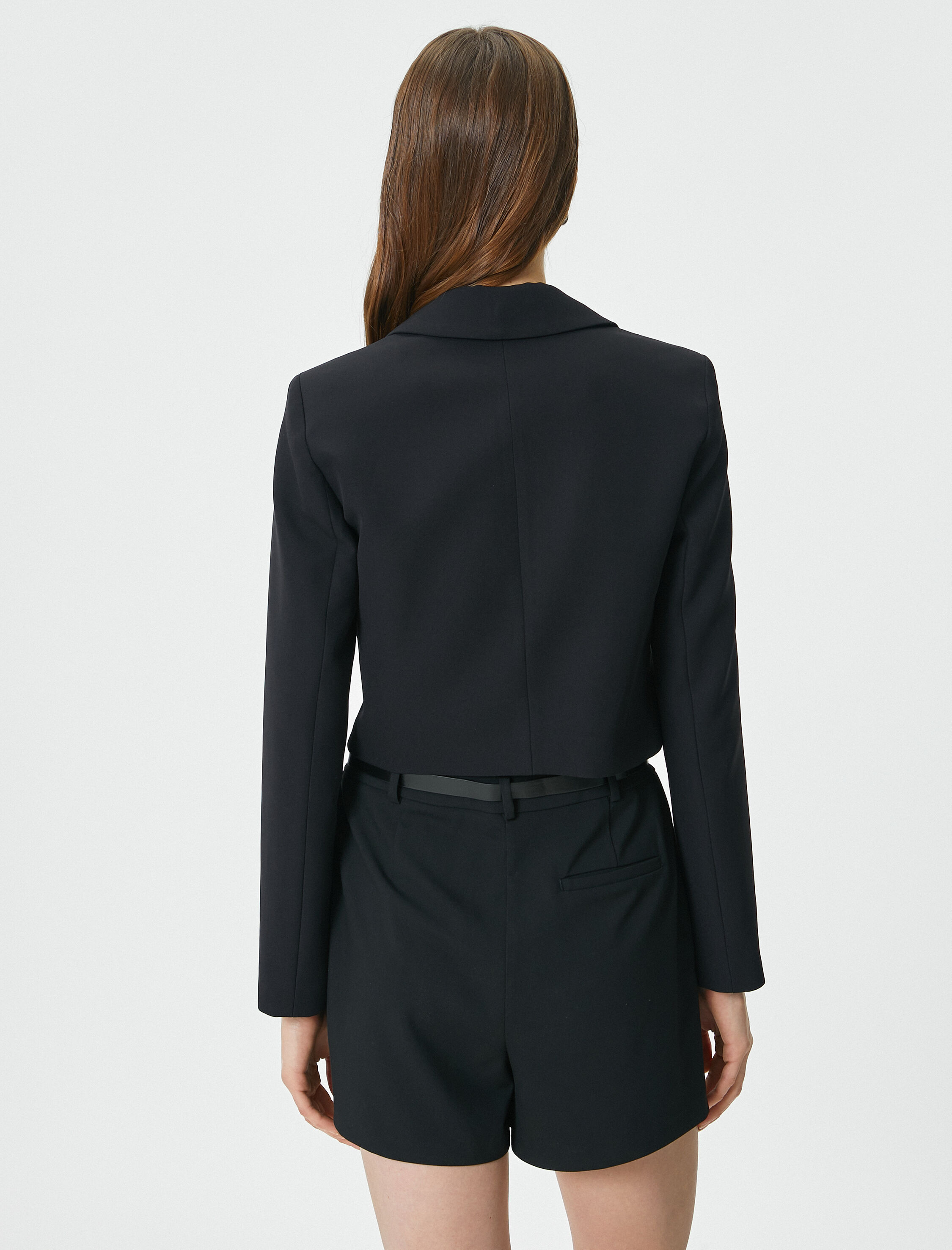   Crop Blazer Ceket Düğmeli Dikiş Detaylı