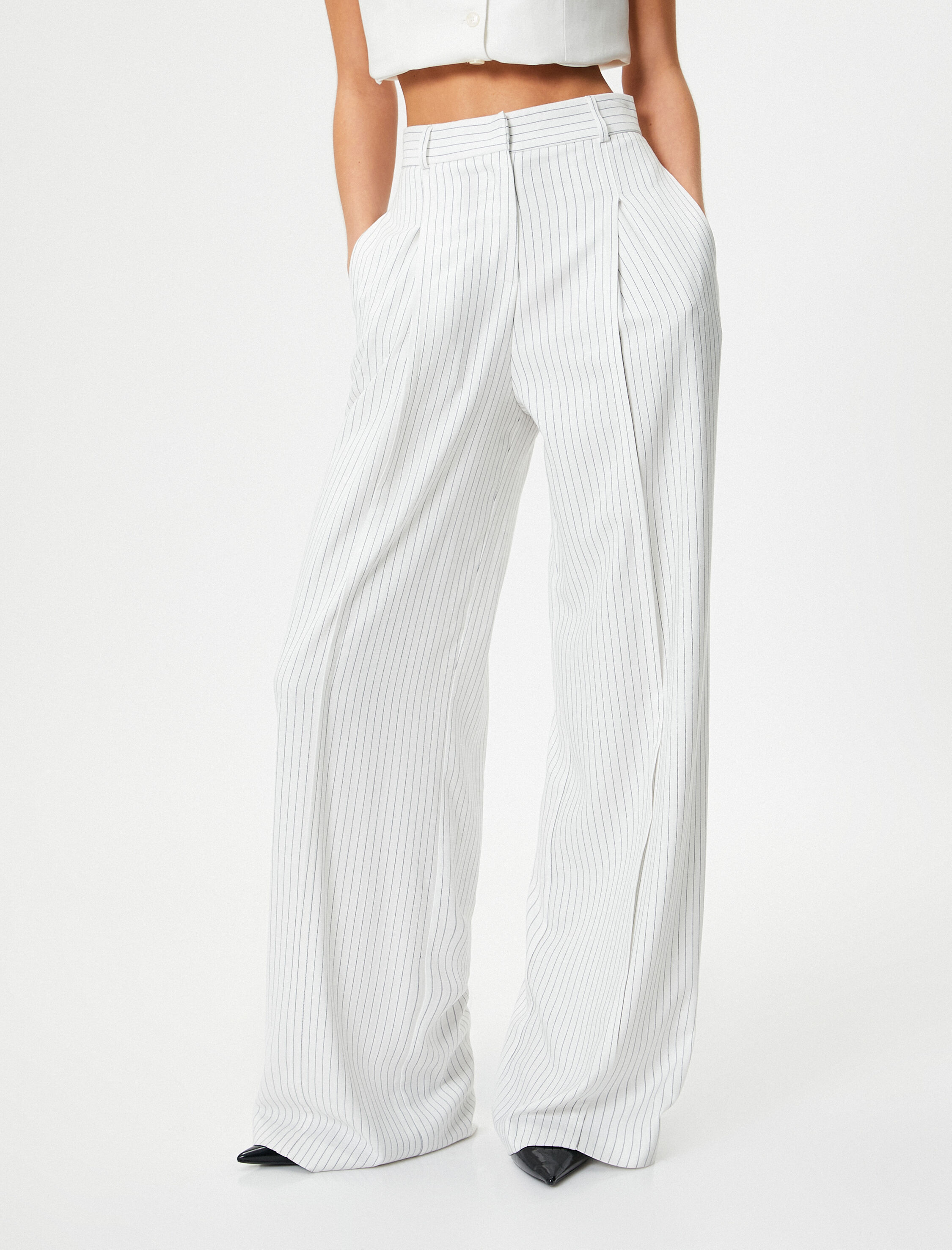 Palazzo Pantolon Yüksek Bel Bol Paça Cepli Pile Detaylı