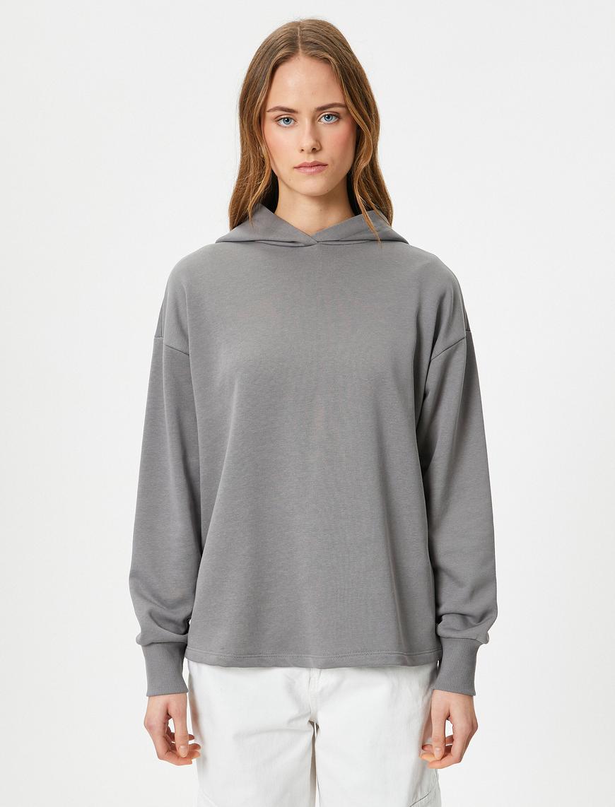   Basic Kapşonlu Sweatshirt Pamuk Karışımlı