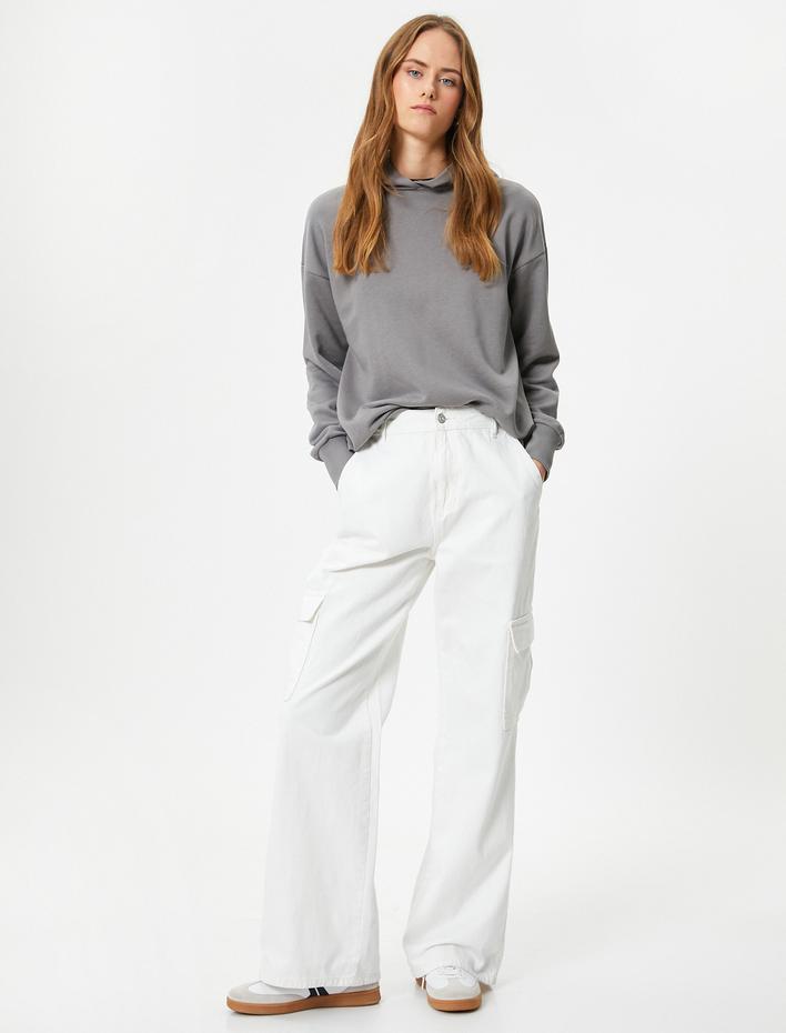  Basic Kapşonlu Sweatshirt Pamuk Karışımlı