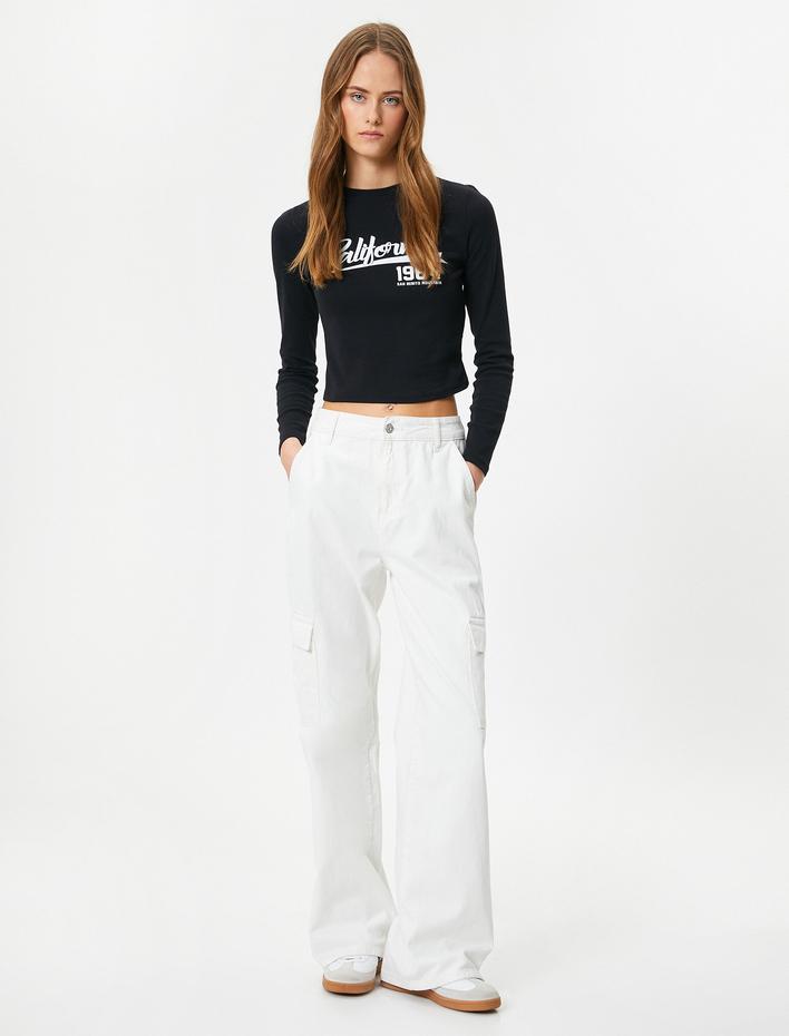  Uzun Kollu Tişört Kolej Baskılı Sloganlı Bisiklet Yaka