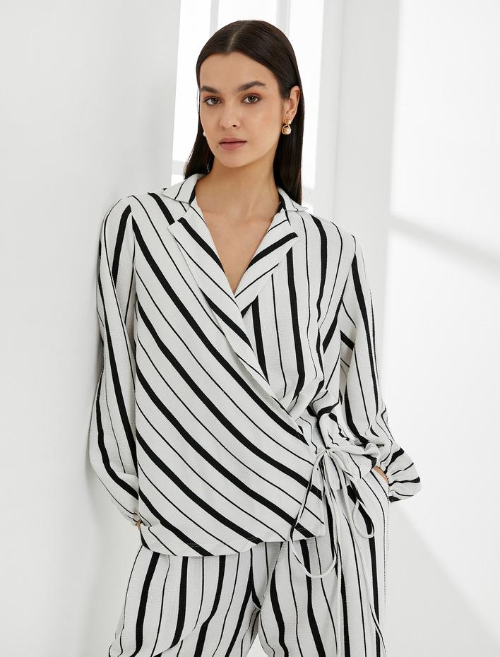  Bluz Kruvaze Bağlamalı Uzun Kollu