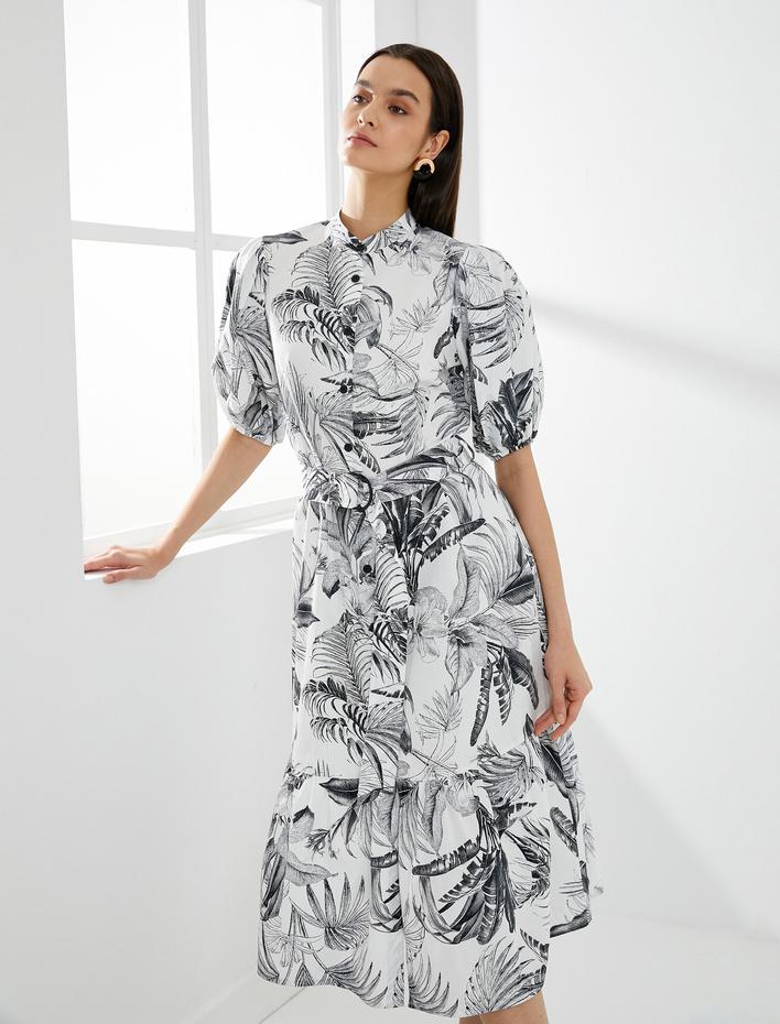  Midi Gömlek Elbise Desenli Pamuklu