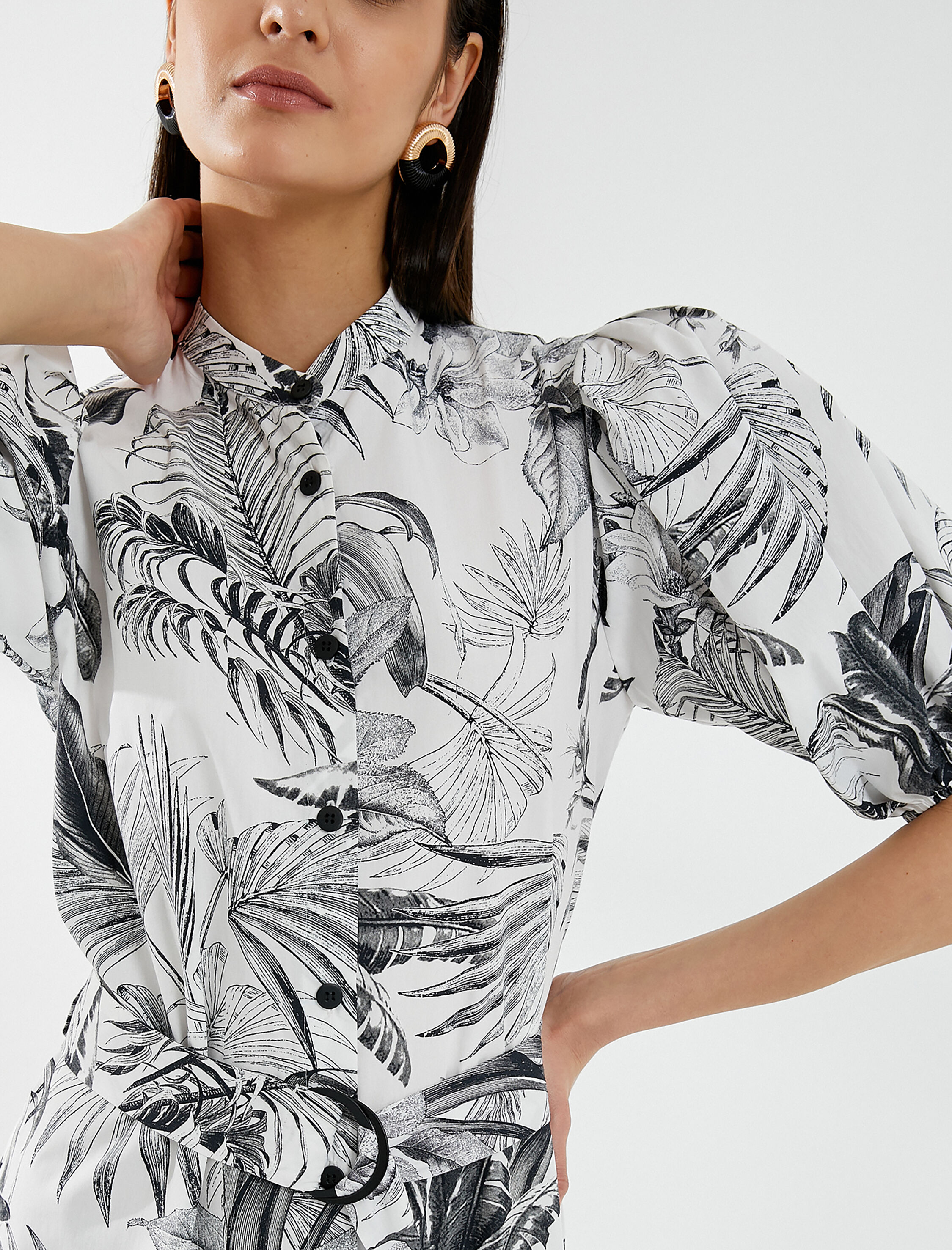   Midi Gömlek Elbise Desenli Pamuklu