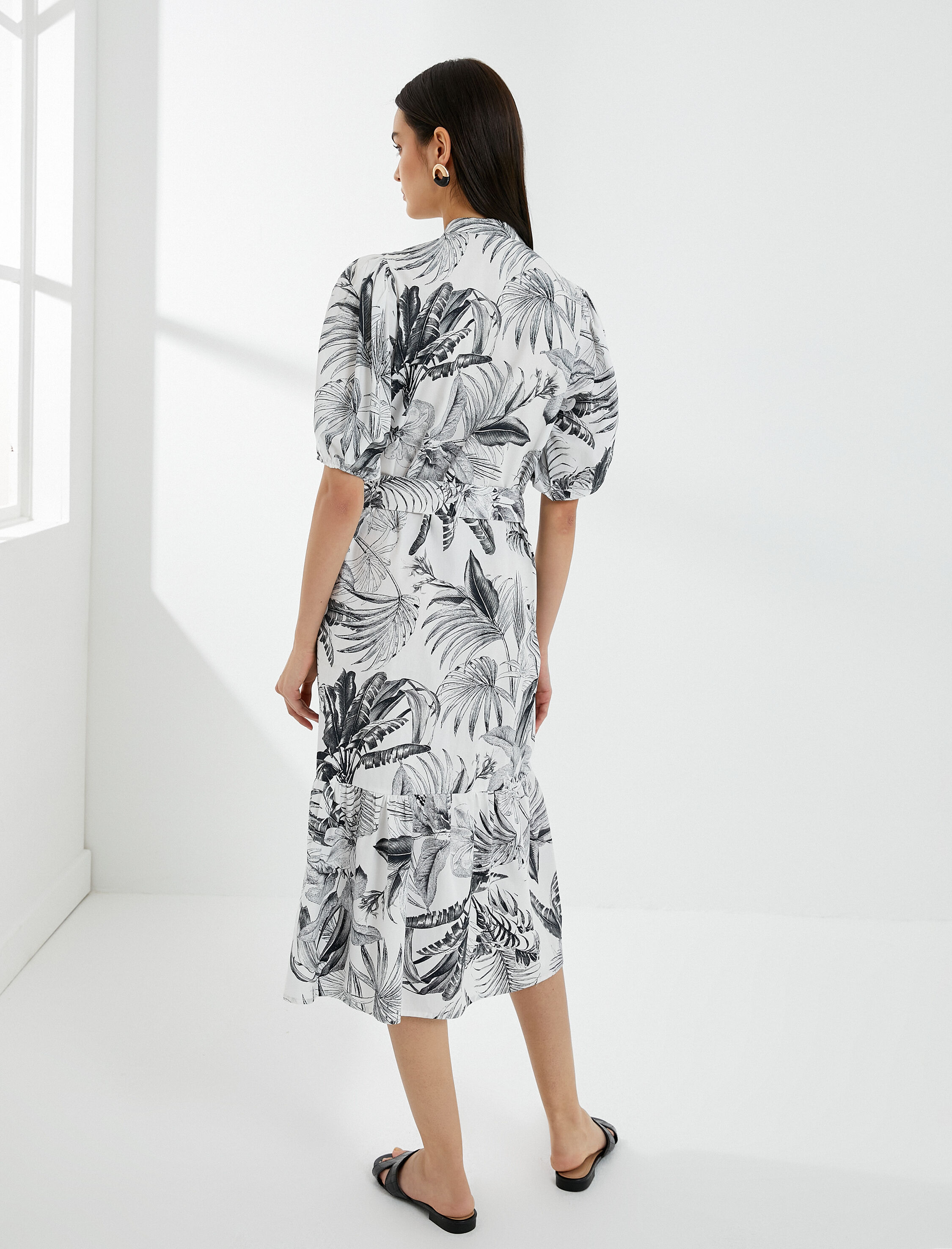   Midi Gömlek Elbise Desenli Pamuklu