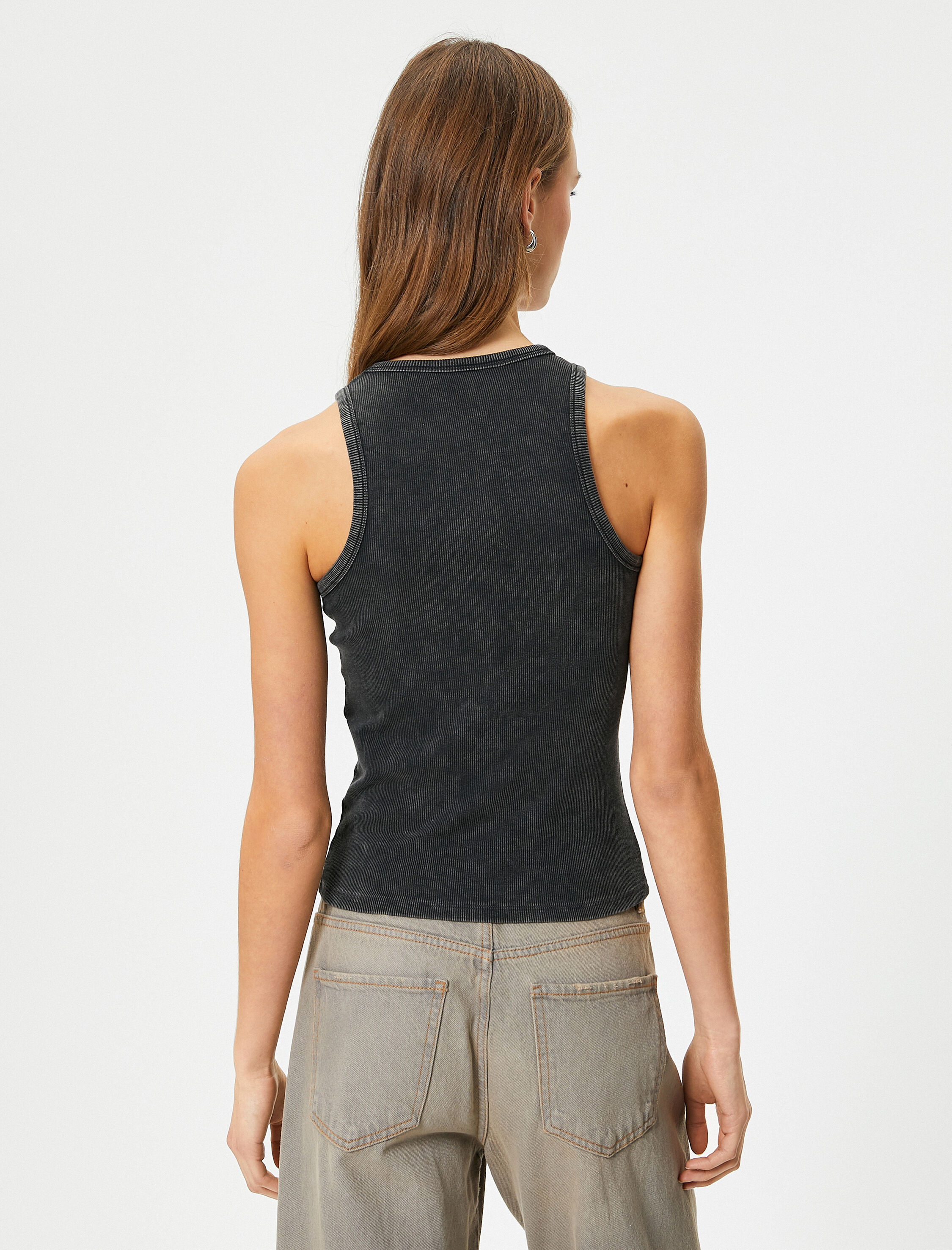   Pamuklu Atlet Soluk Efektli Halter Yaka Ribanalı