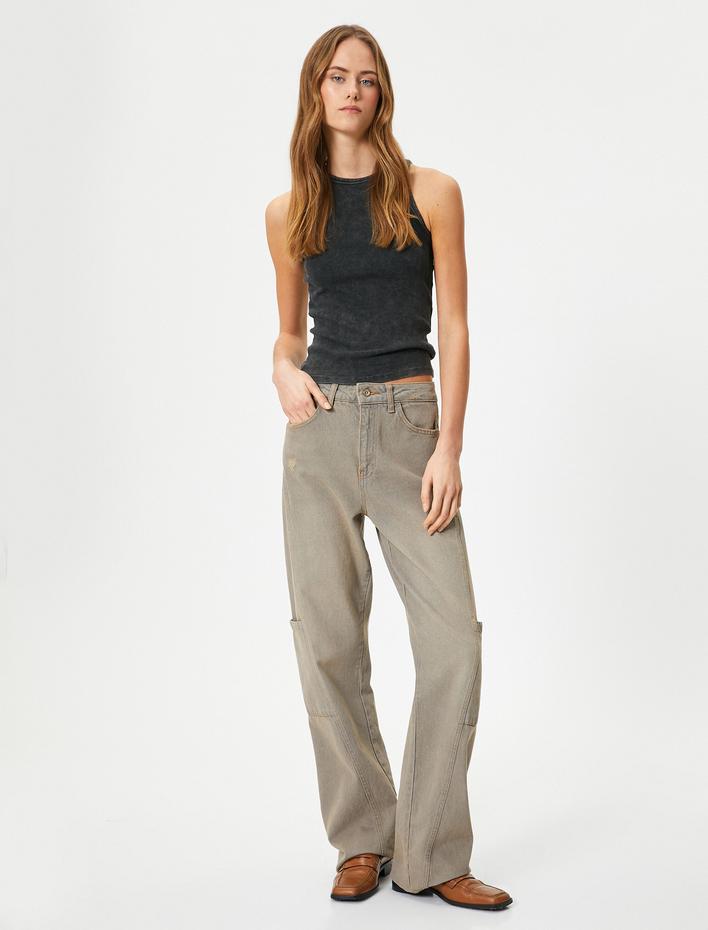  Pamuklu Atlet Soluk Efektli Halter Yaka Ribanalı