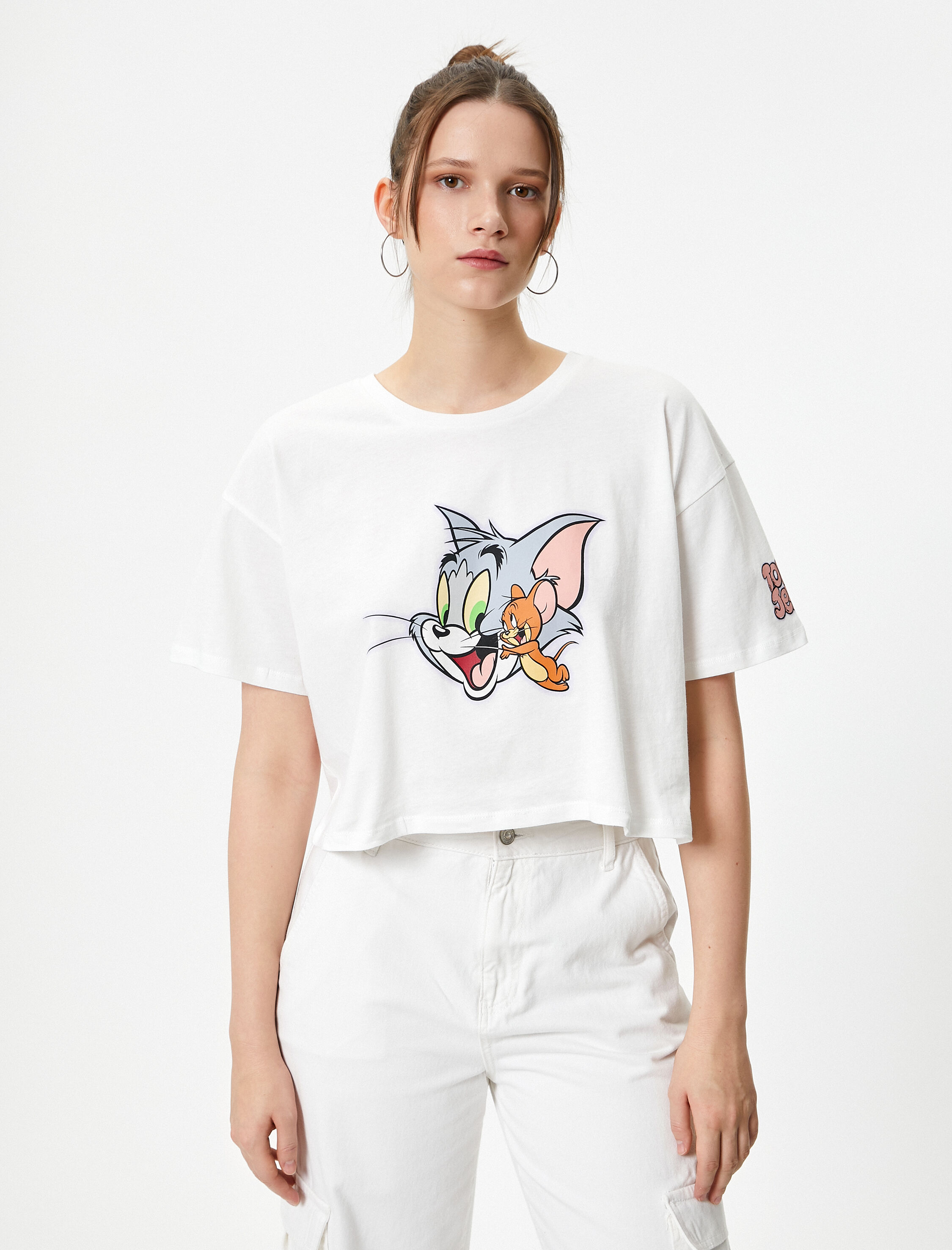   Tom ve Jerry Crop Tişört Lisanslı Kısa Kollu Bisiklet Yaka Pamuklu