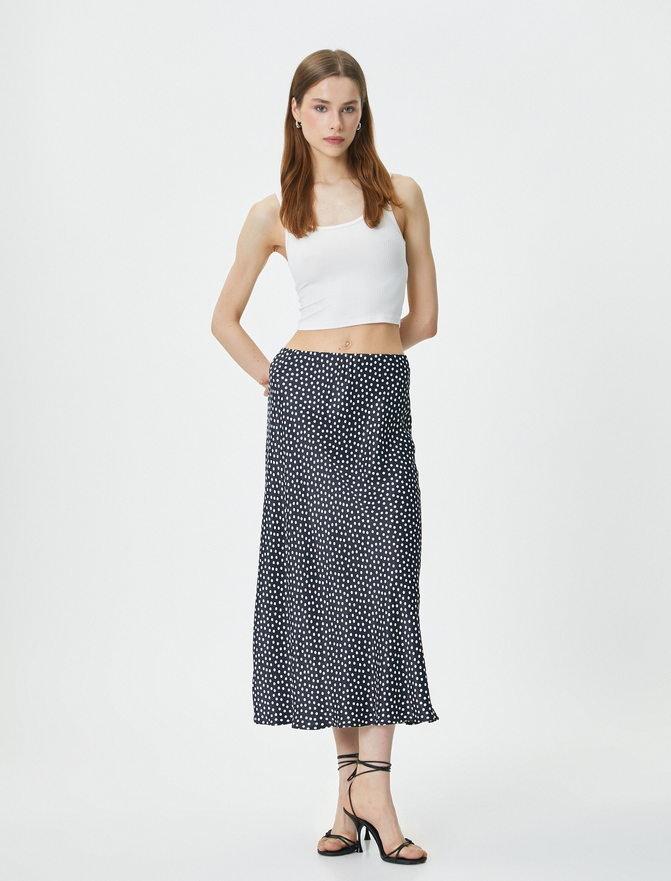   Puantiyeli Midi Etek Viskon