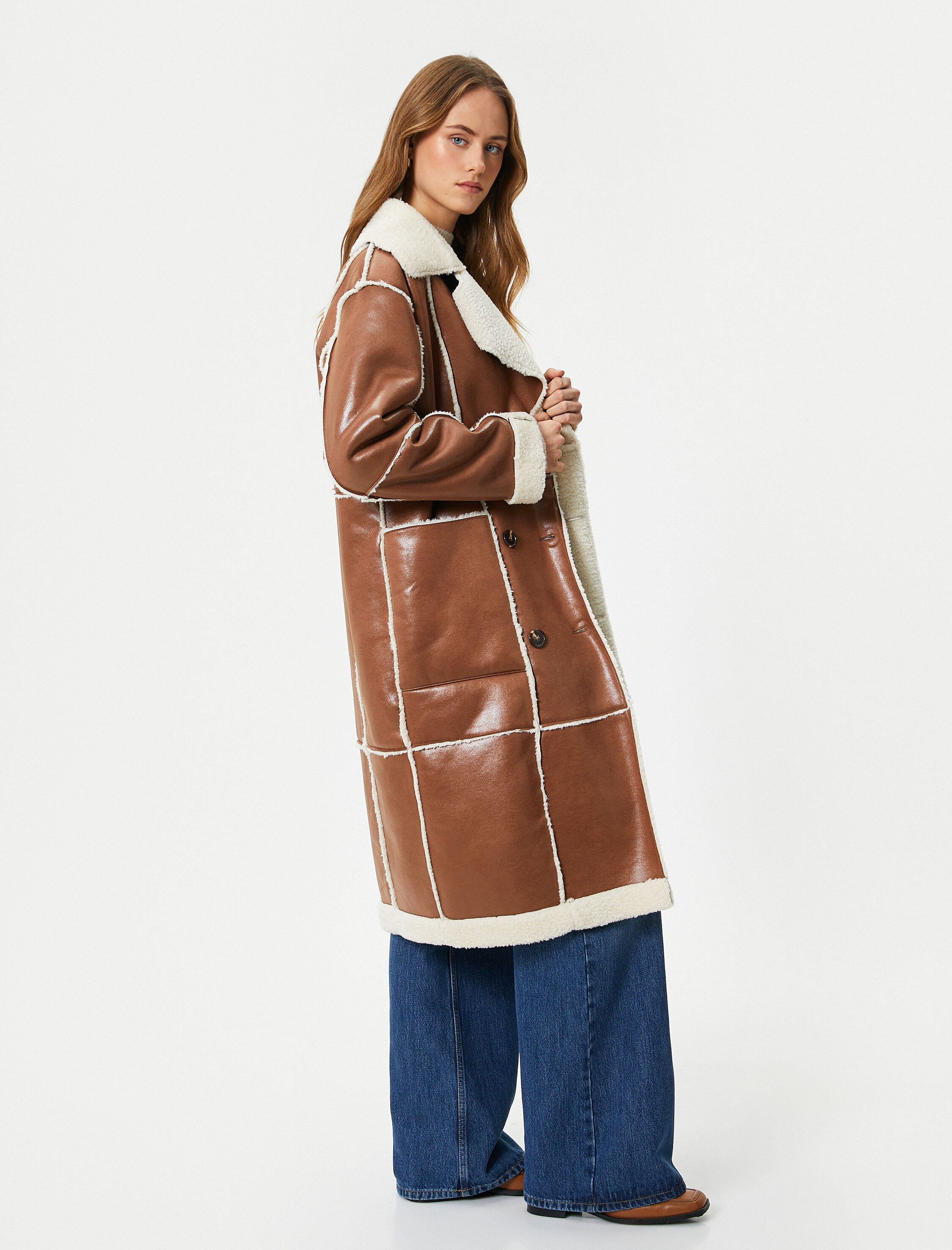 Melis Ağazat X Koton - Suni Deri Suni Kürklü Kaban