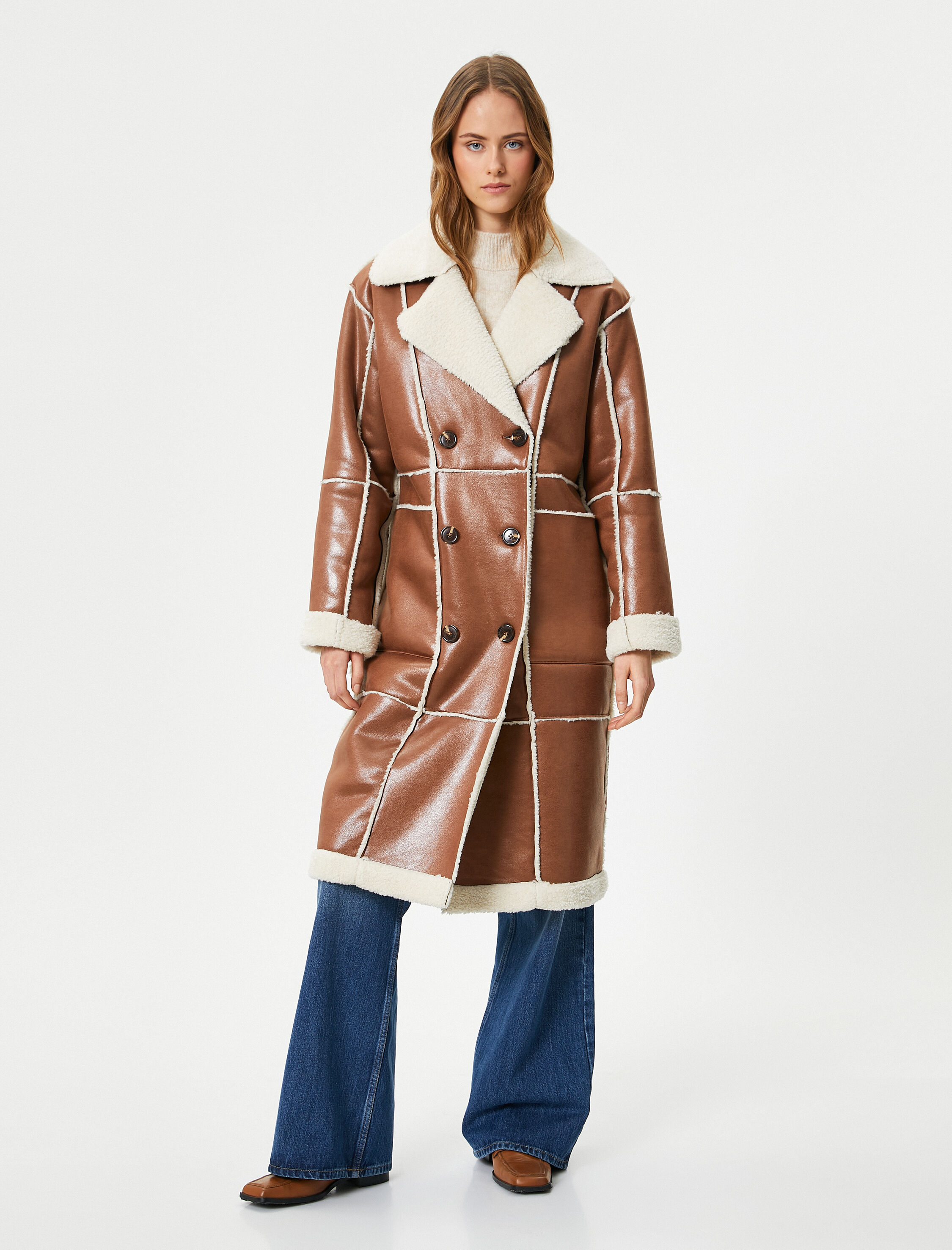 Melis Ağazat X Koton - Suni Deri Suni Kürklü Kaban