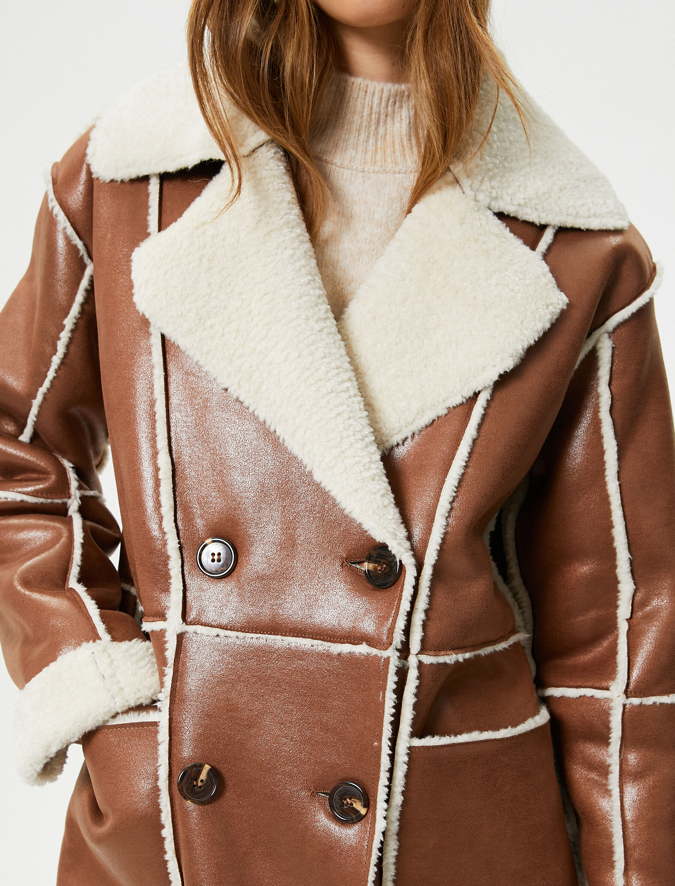 Melis Ağazat X Koton - Suni Deri Suni Kürklü Kaban