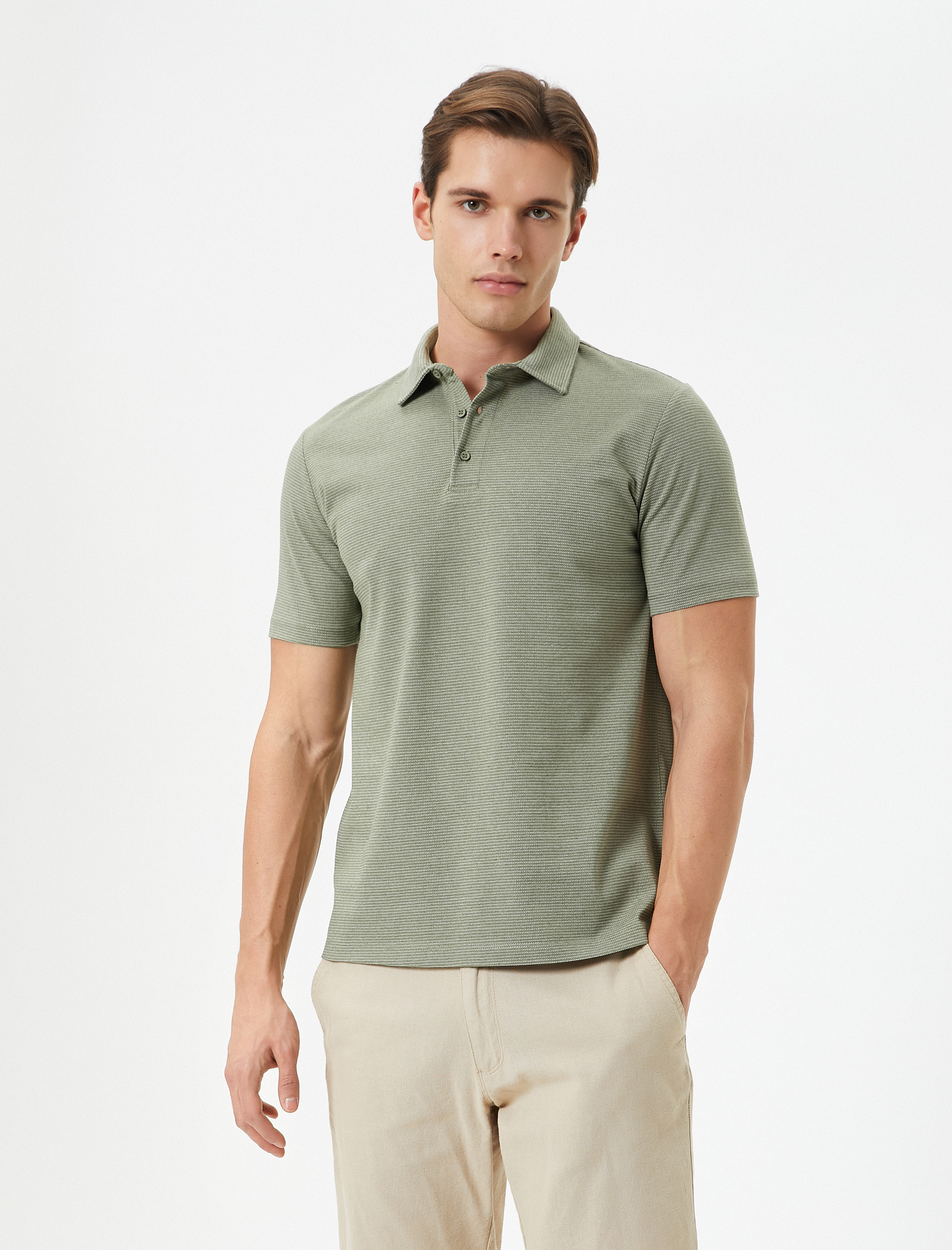 Polo Yaka Tişört Kısa Kollu Düğmeli Dokulu