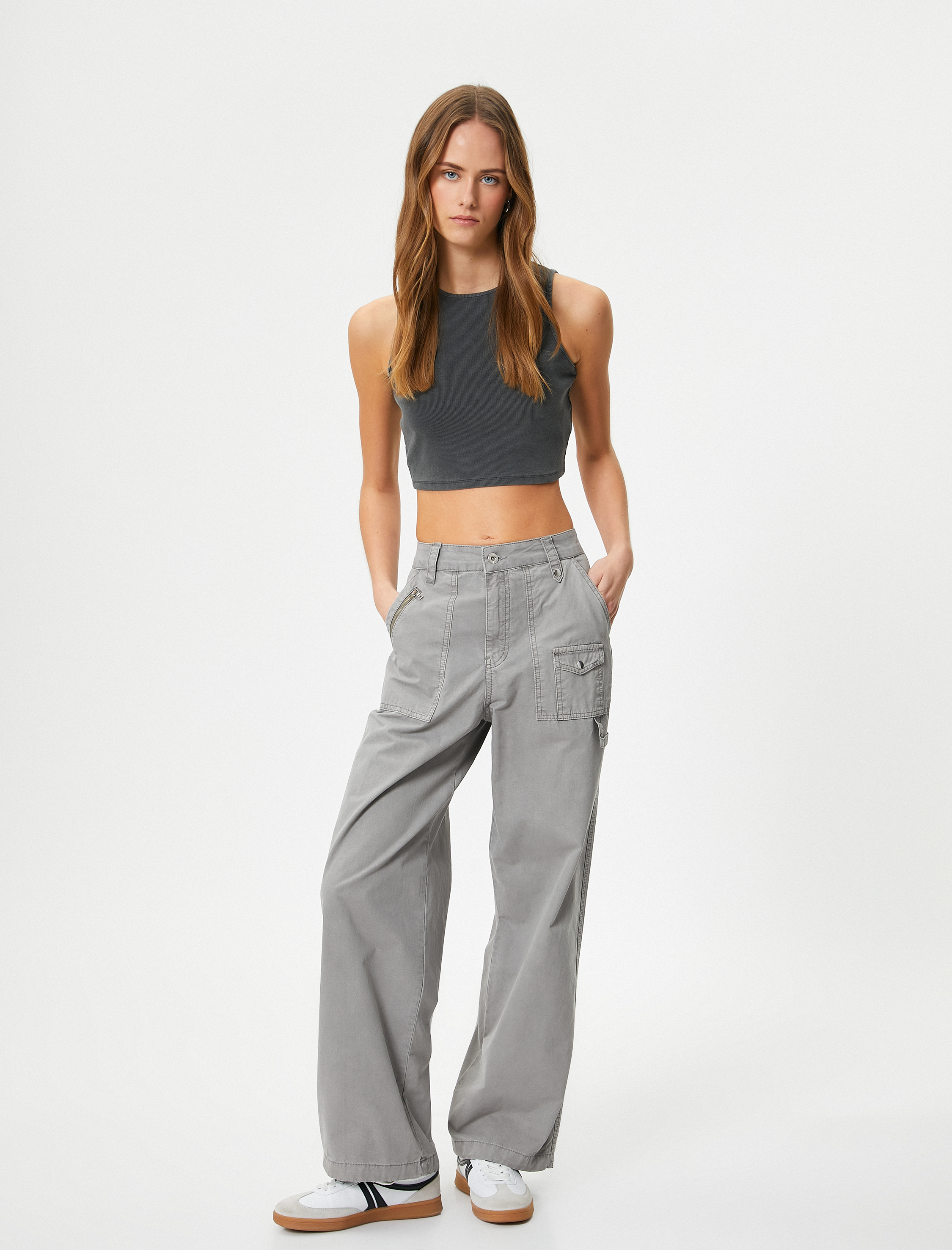   Crop Atlet Bisiklet Yaka Pamuklu Ribanalı Soluk Efektli