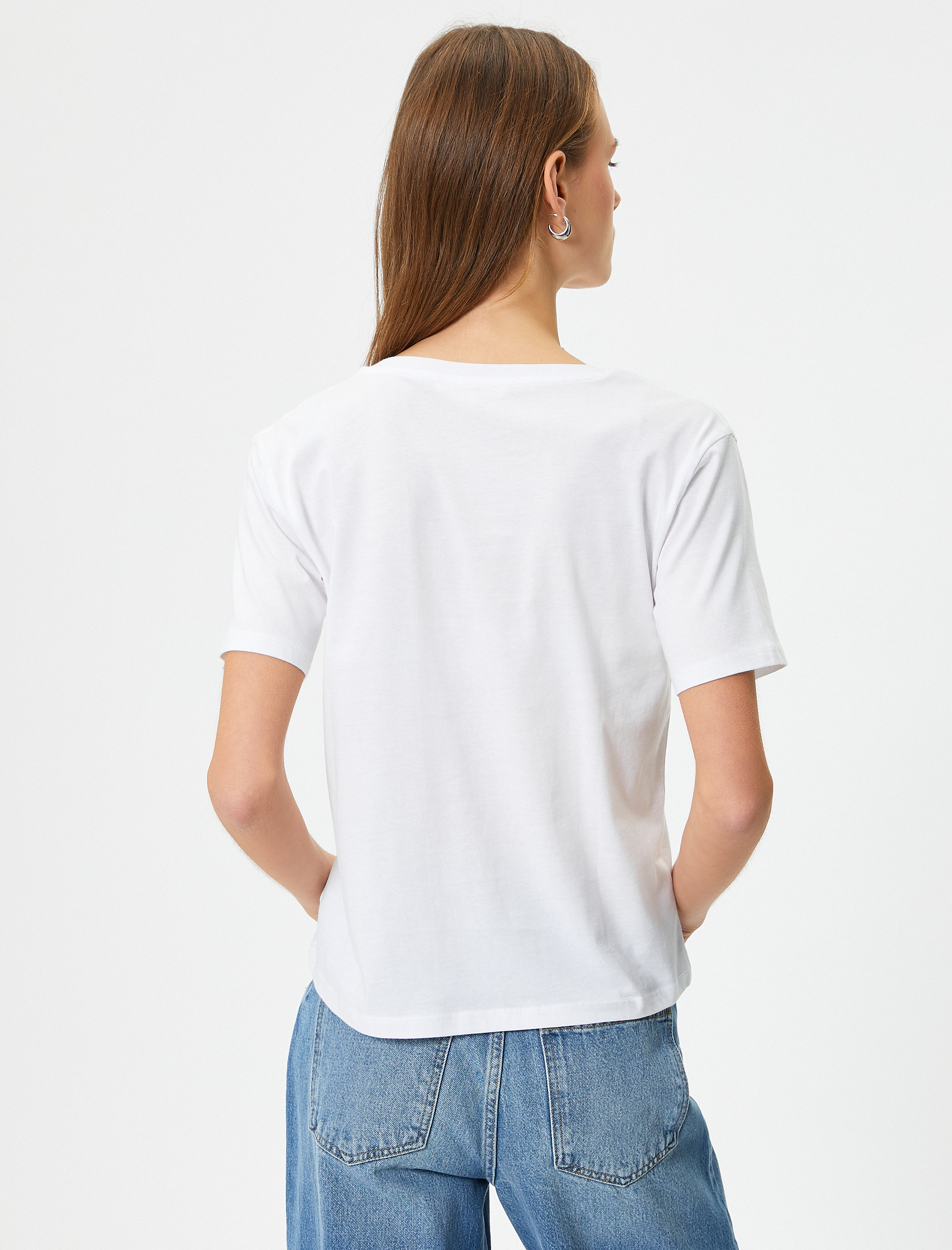   V Yaka Basic Tişört Kısa Kollu Pamuklu