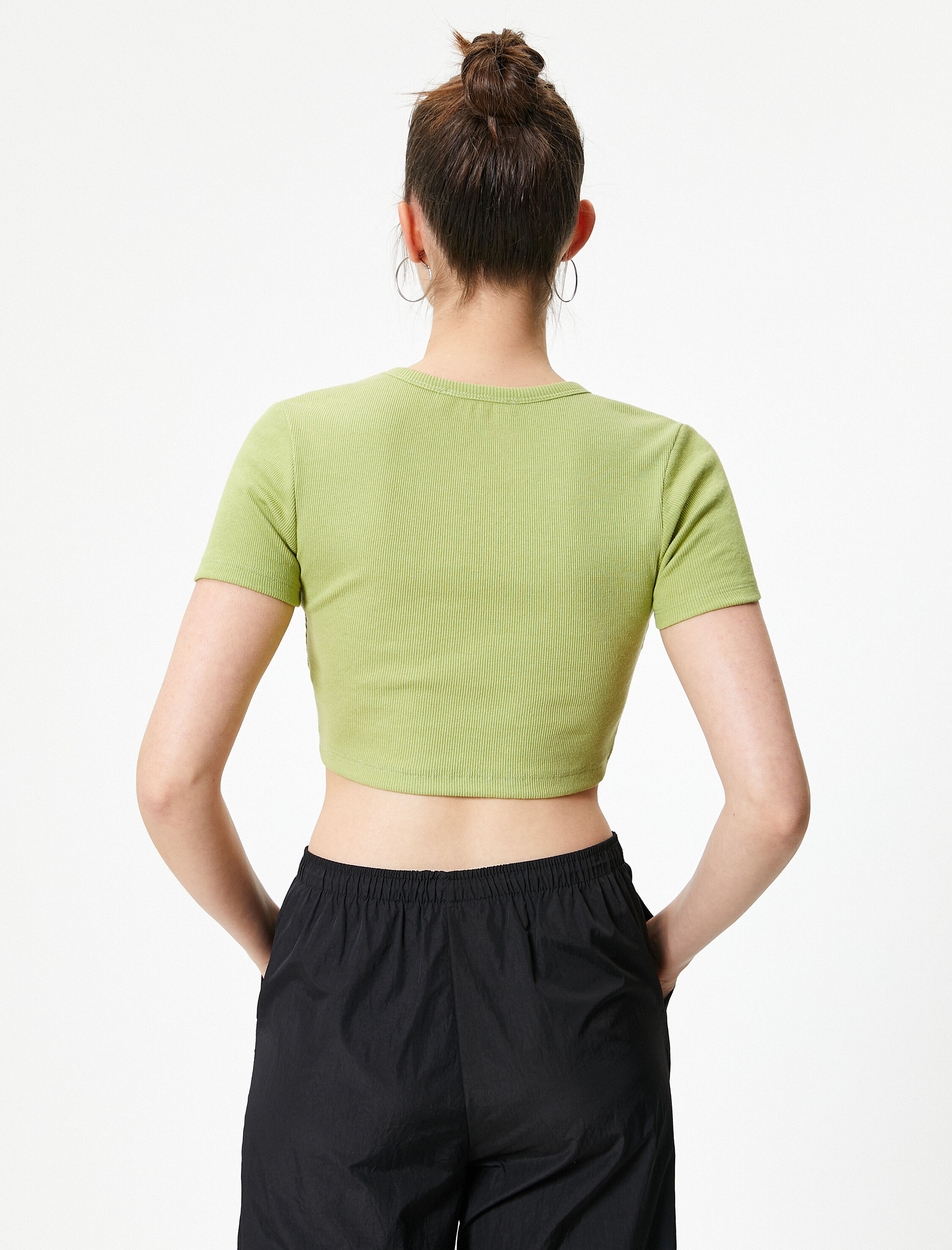   Basic Crop Tişört Ribanalı Kısa Kollu Bisiklet Yaka Slim Fit