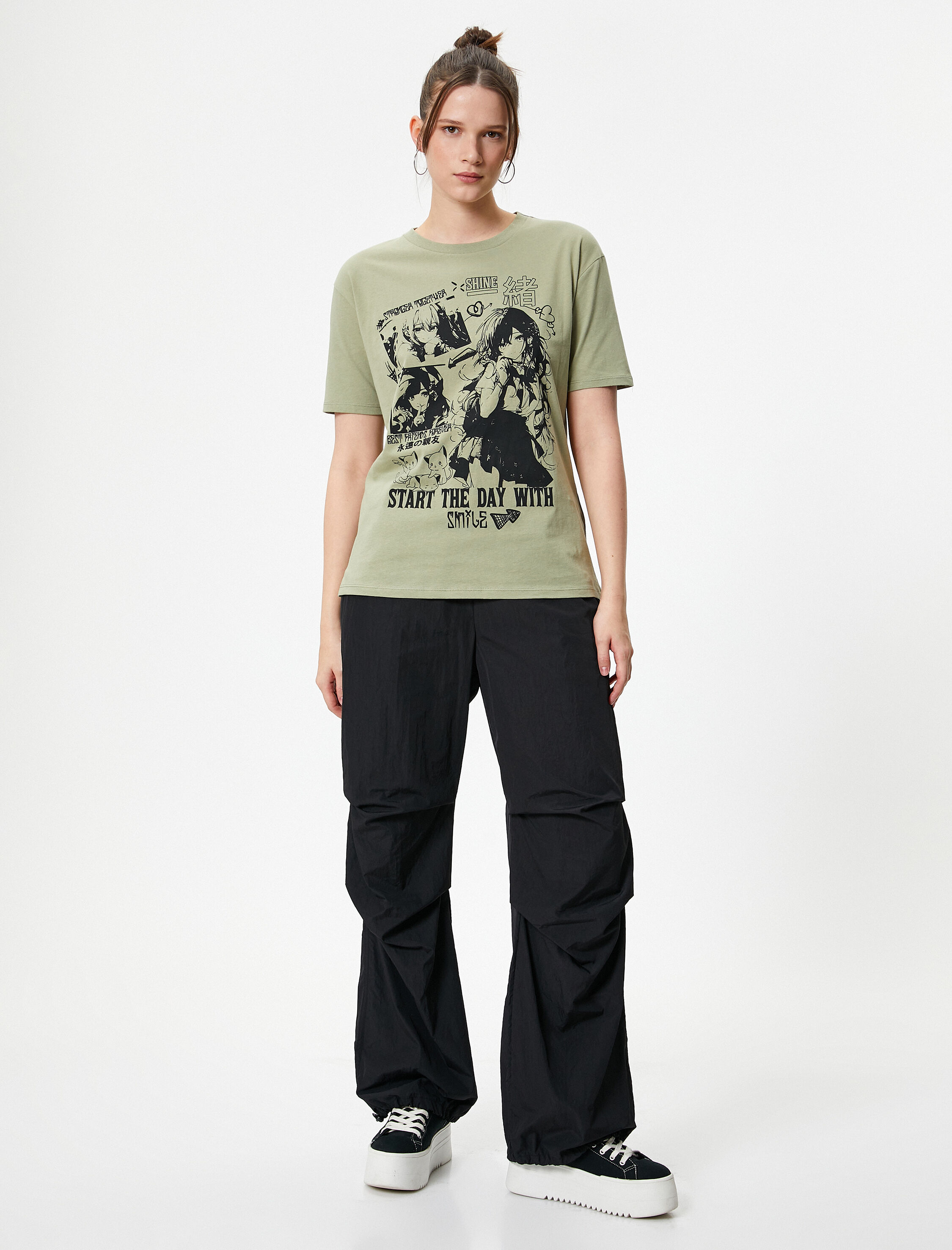   Anime Baskılı Tişört Kısa Kollu Bisiklet Yaka Pamuklu