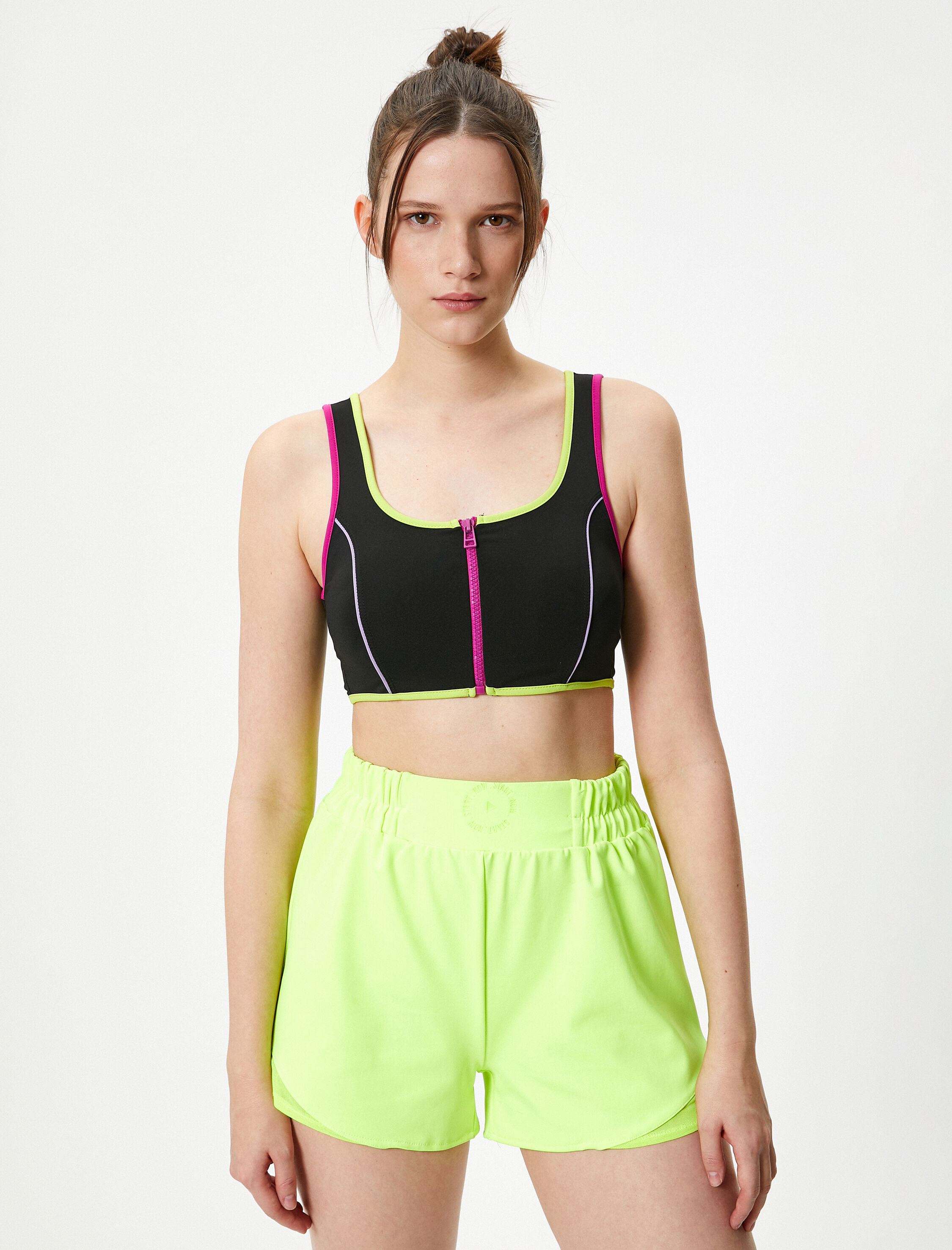   Fermuarlı Sporcu Sütyeni Kaplı Slim Fit U Yaka