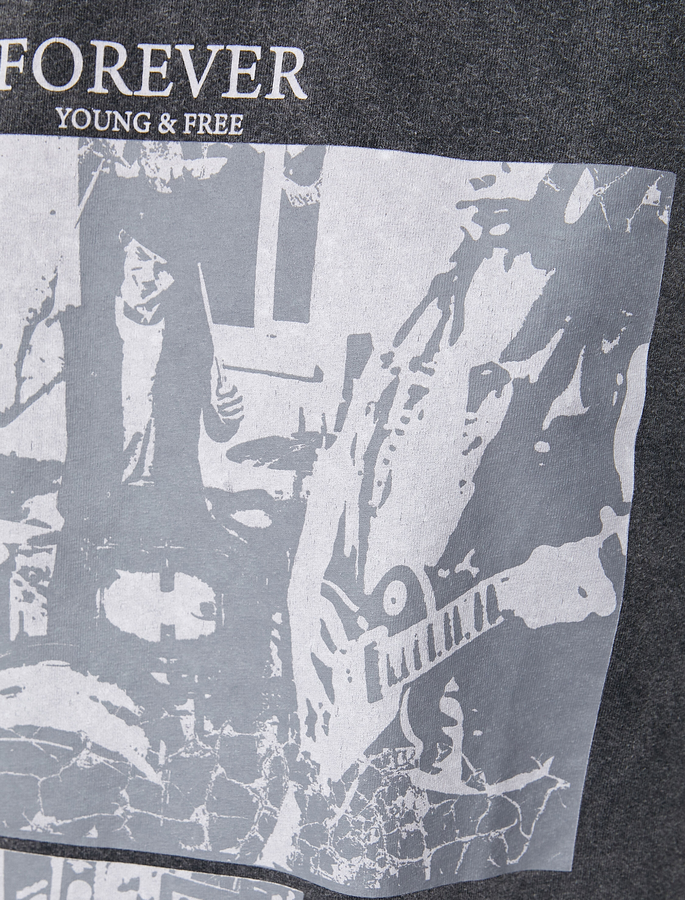   Baskılı Tişört Soluk Efektli Kısa Kollu Bisiklet Yaka Pamuklu