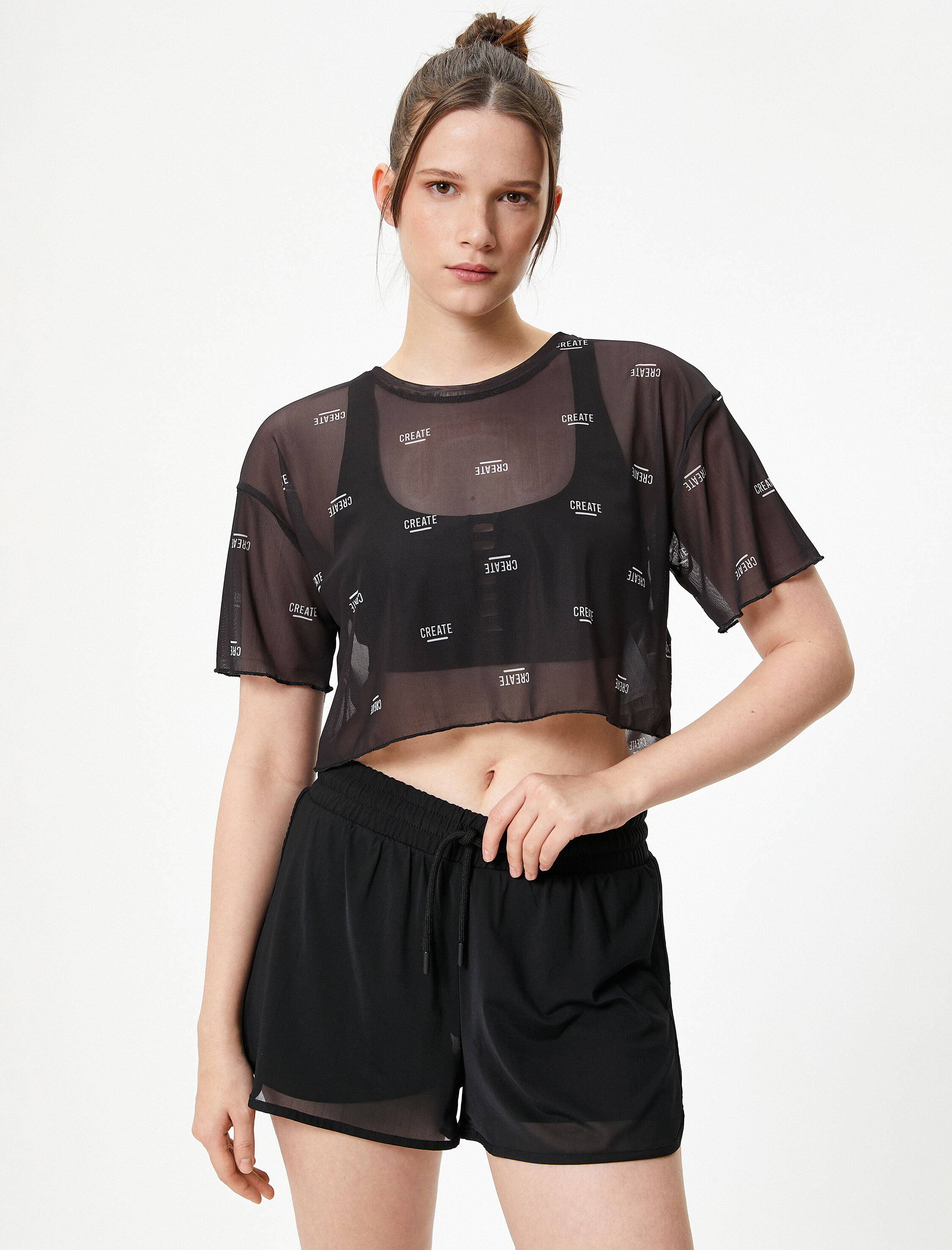   Tül Spor Tişört Baskılı Kısa Kollu Bisiklet Yaka