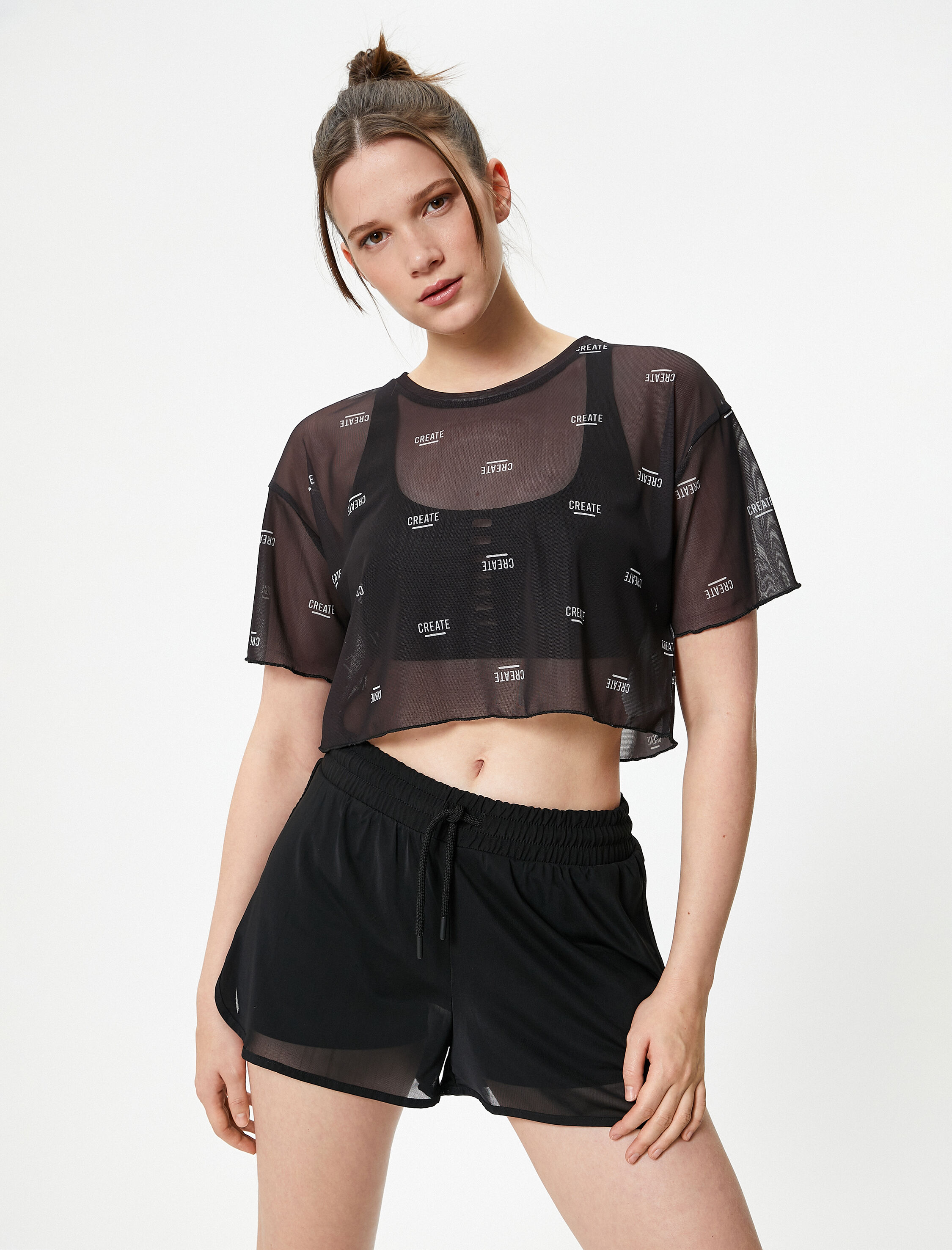   Tül Spor Tişört Baskılı Kısa Kollu Bisiklet Yaka